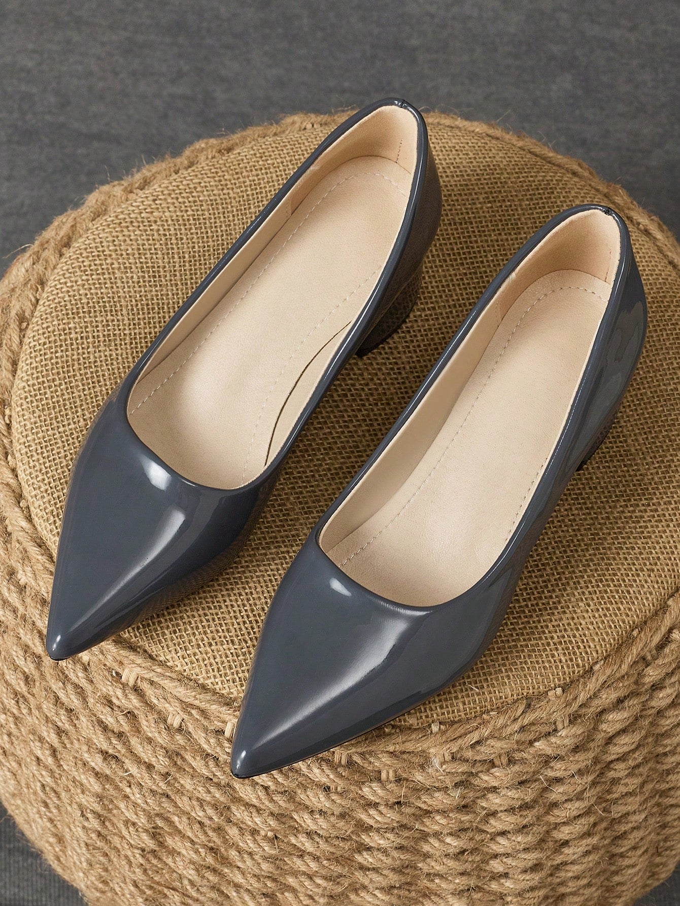 Women's Fashionable Green Pointy Toe, Navy Stone Pattern, Apricot Heel Pump Shoes For Vacation, Travel, Shopping, Outdoor, Red, Yellow, Vintage, Casual, High-End Black Flats
