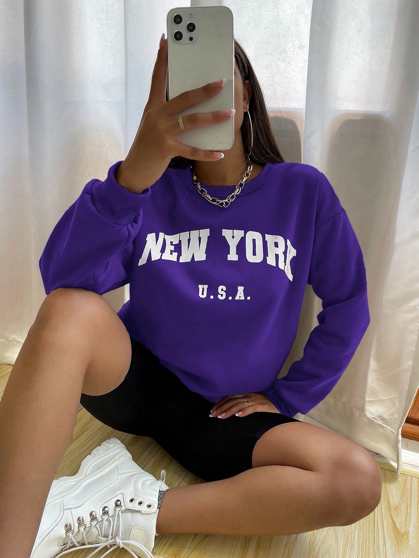 Crew Neck Long Sleeve Letter Graphic Sweatshirt, Casual Everyday Wear
