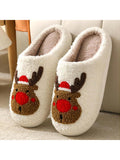 Christmas Elk Women's House Slippers - Red Moose Cartoon Fuzzy Warm And Comfortable, Soft Cozy Winter Non-Slip Memory Foam Indoor Outdoor Shoes