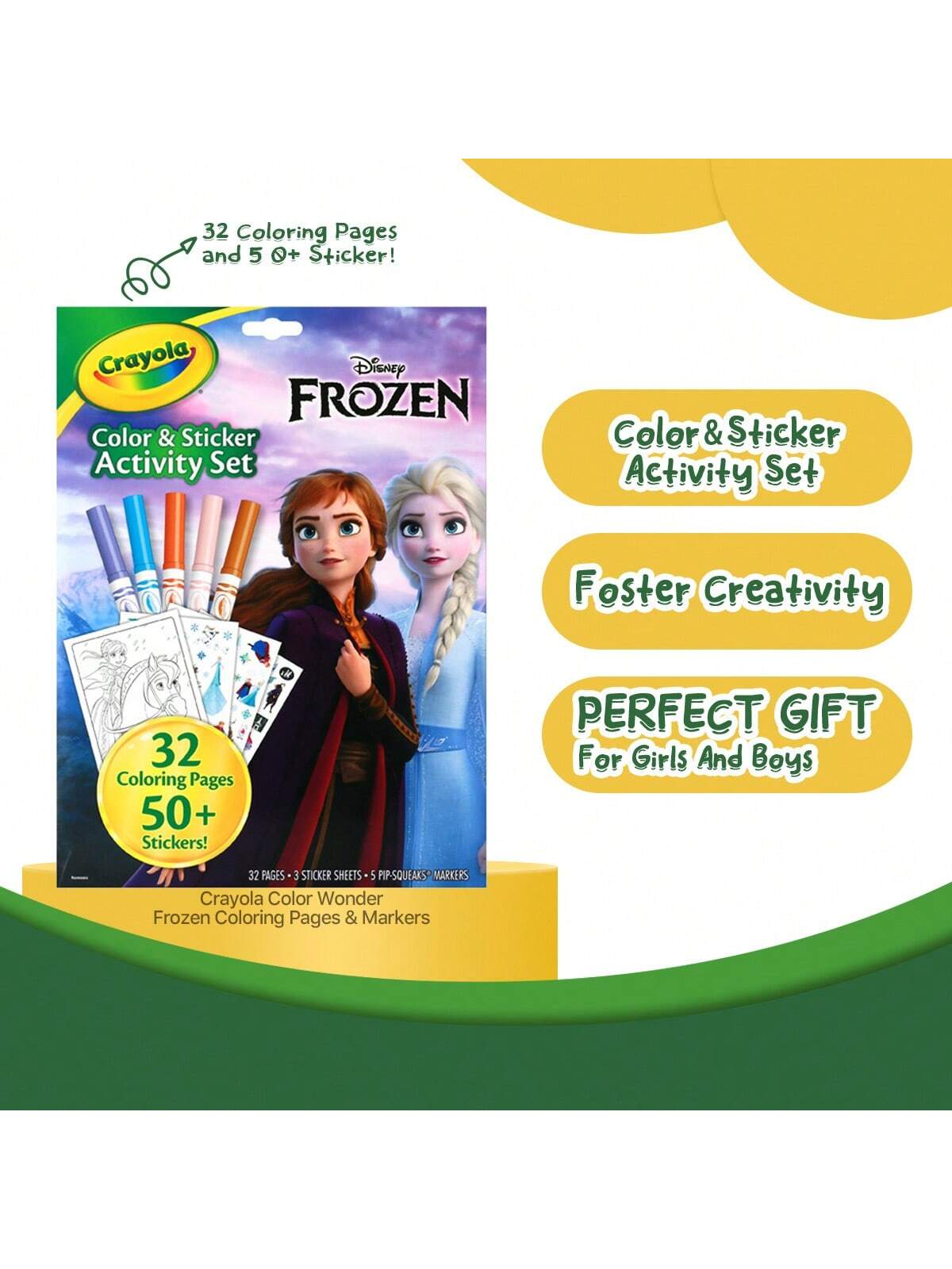 Crayola Color & Sticker Activity Coloring Book Sheets Set 04-2744 Frozen II,Color Wonder Frozen Coloring Pages & Markers, Mess Free Coloring, Gift For Kids, Age 3, 4, 5, 6
