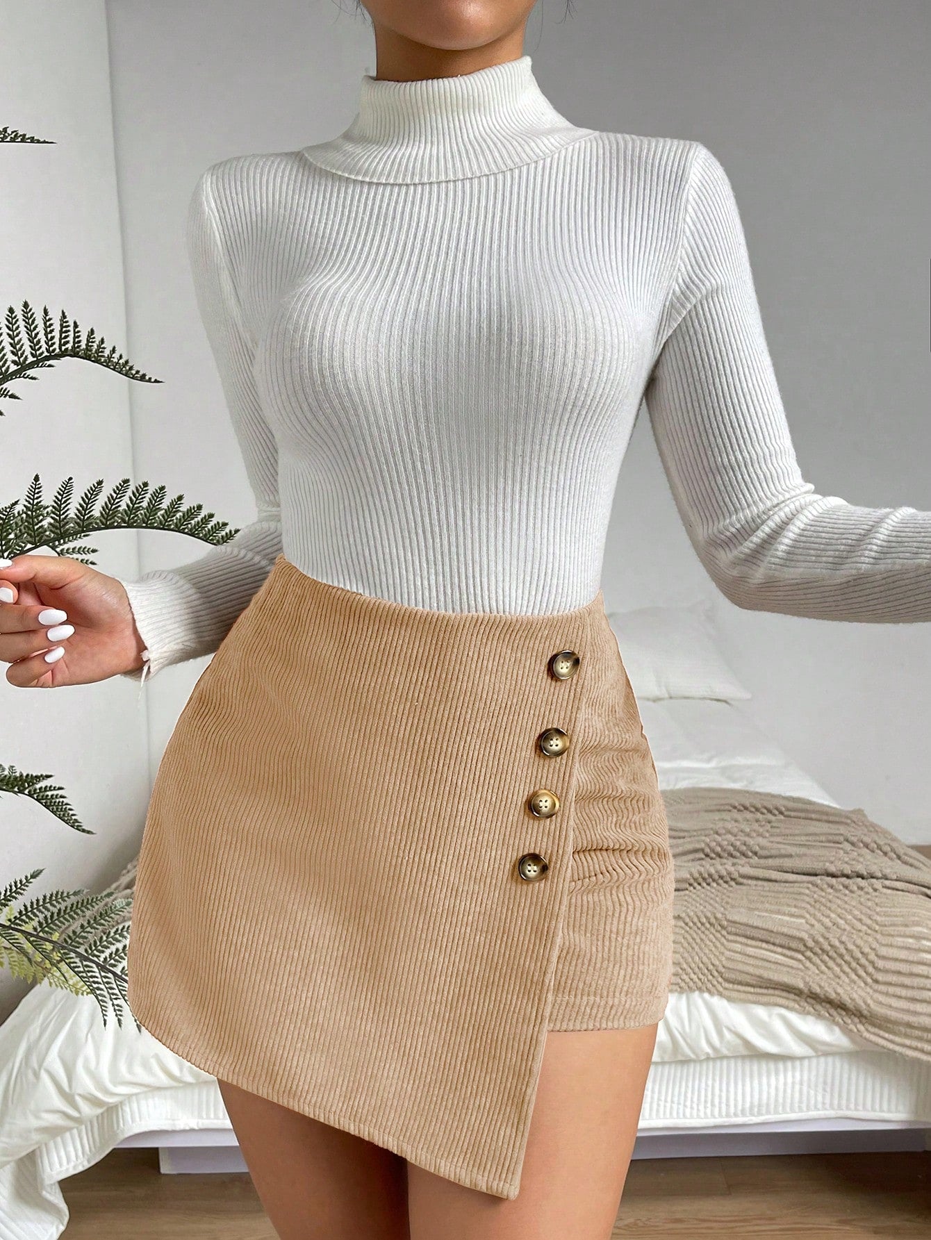 Button Detail Wrap Skort