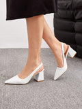 Woman Shoes Minimalist Chunky Heeled Pumps, Elegant Artificial Leather Slingbacks For Summer Graduation Heels Prom Heels Vacation Shoes Summer Sale Back To School Shoes College Student Shoes Elegant Business Casual Business Chic