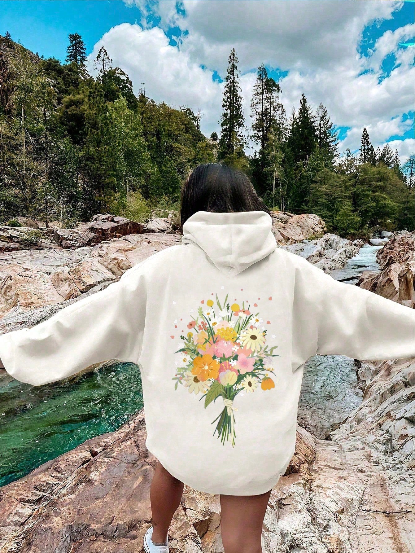 Pink Flower Hoodie, Cute Hoodie, Artistic Hoodie, Plant Hoodie, Nature-Themed Hoodie, Cottagecore Hoodie, Granola Girl Bohemian Style Hoodie, Plant Hoodie