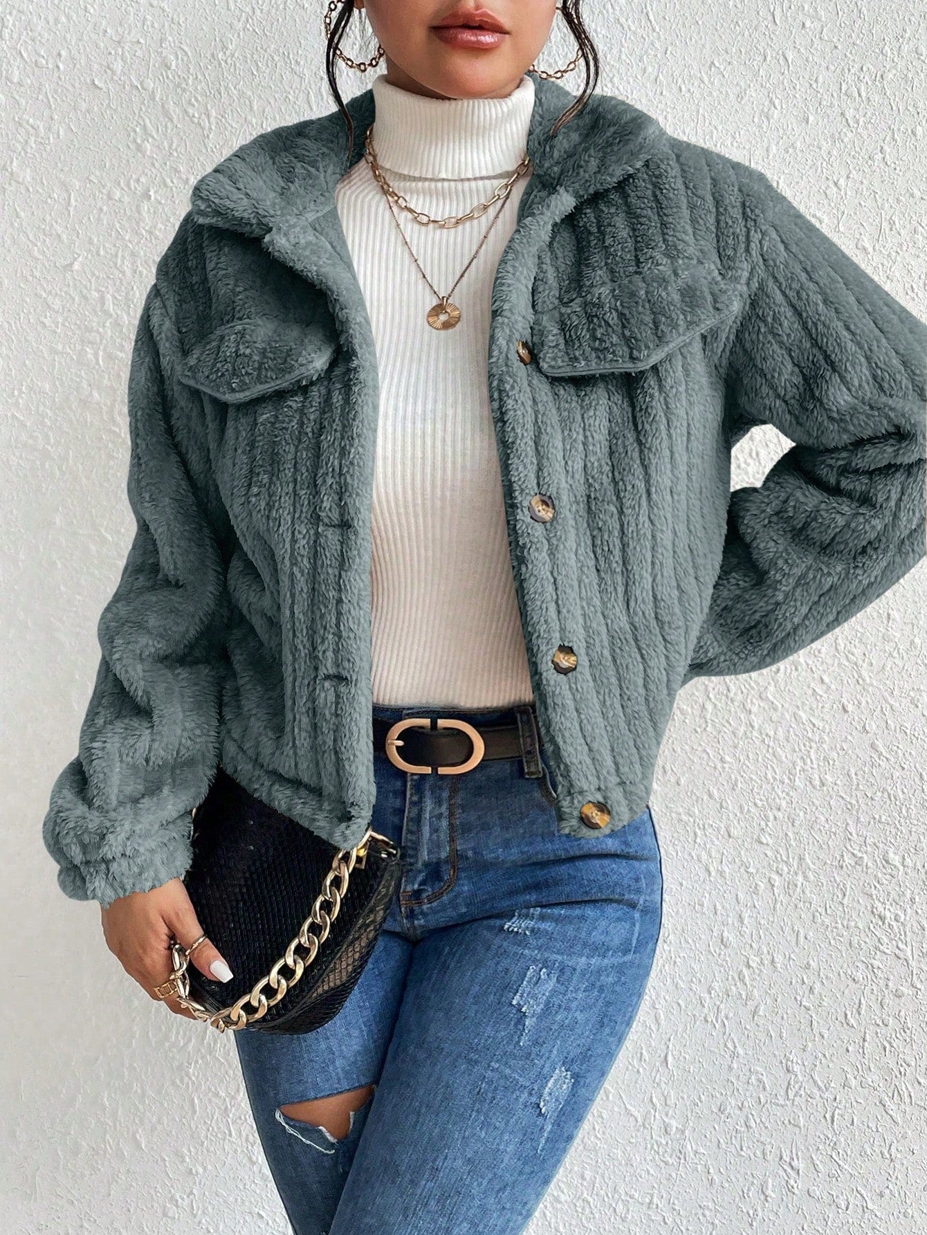 Solid Color Front Button Casual Long Sleeve Jacket