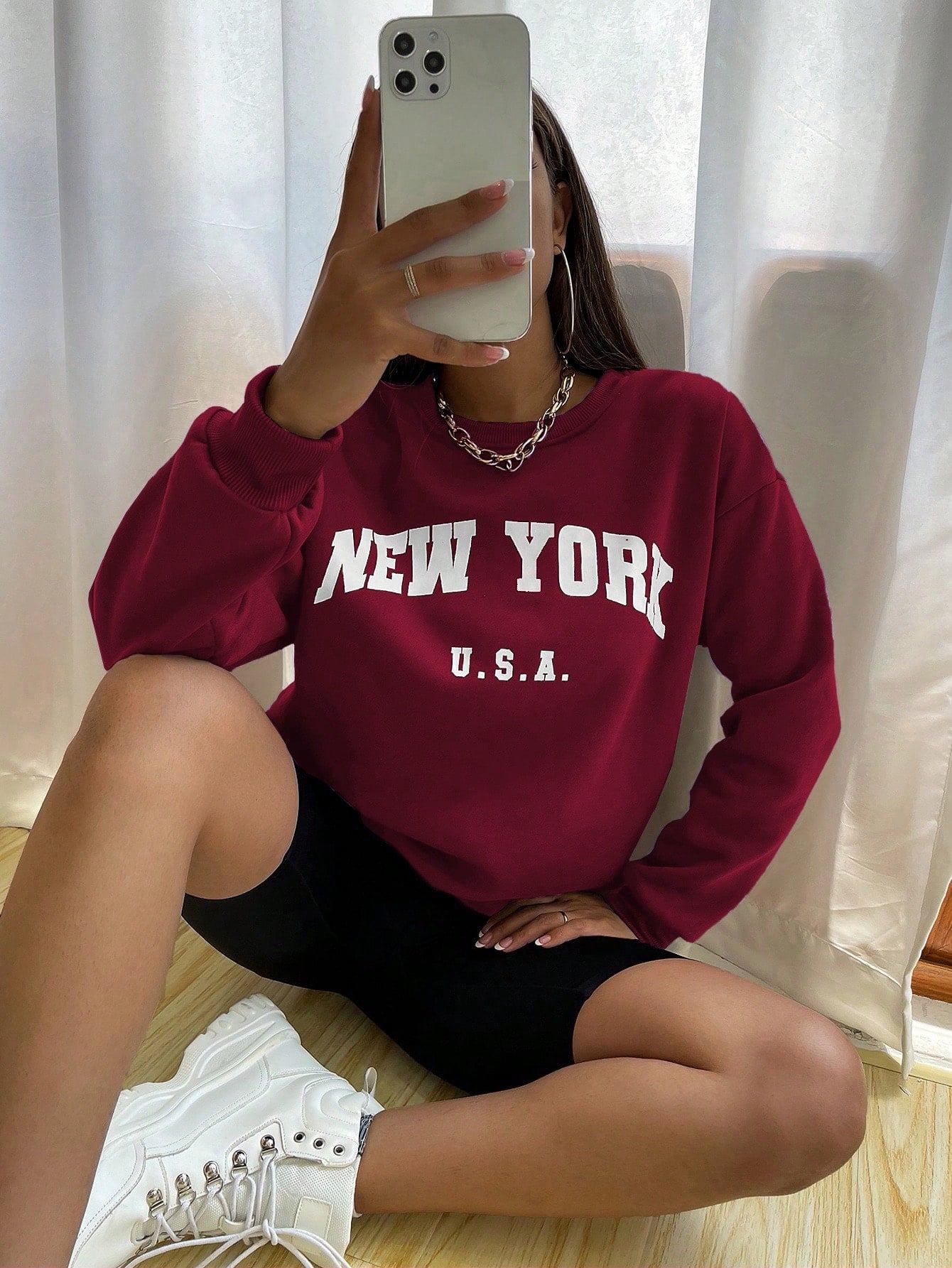 Crew Neck Long Sleeve Letter Graphic Sweatshirt, Casual Everyday Wear