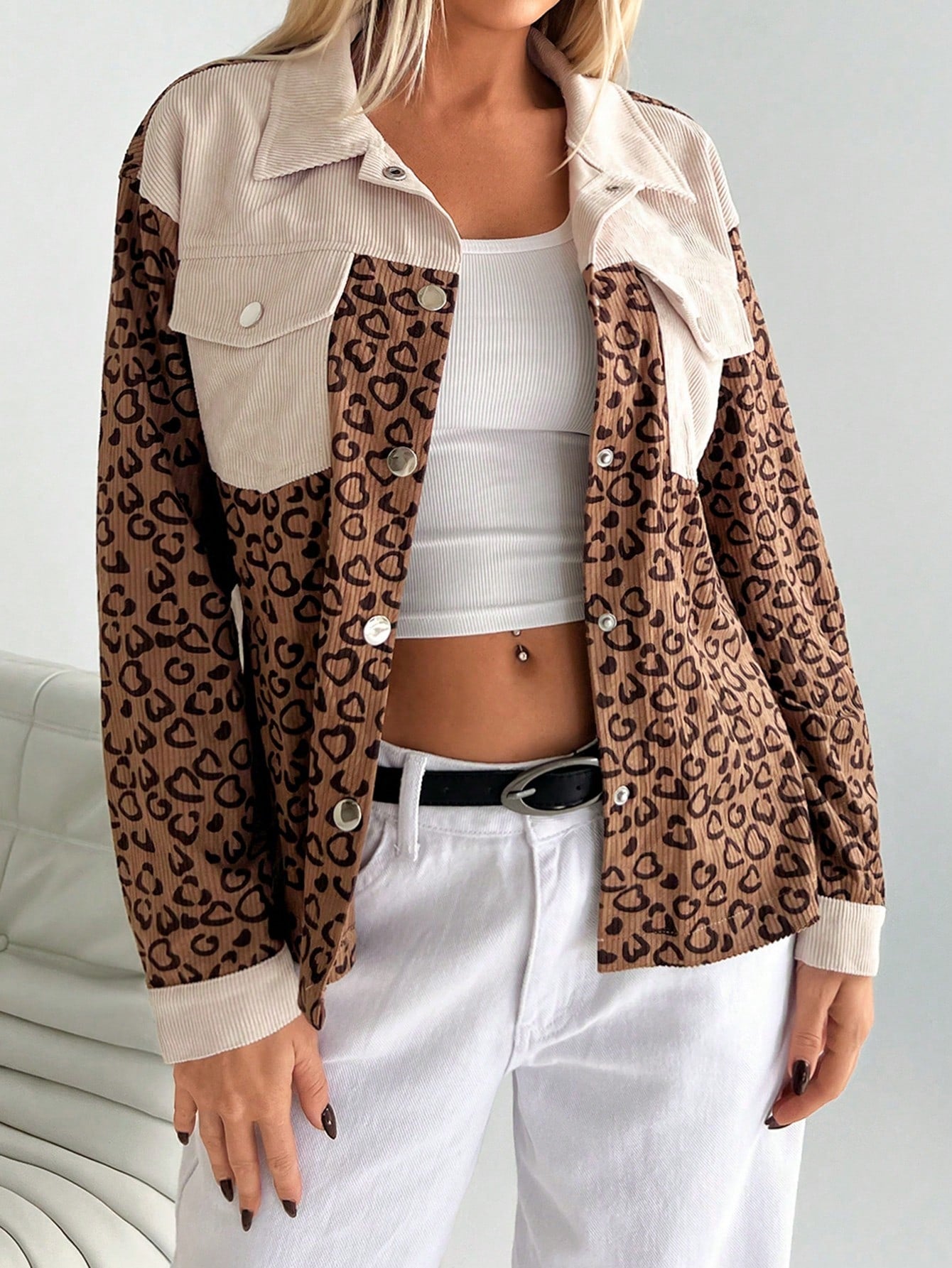 Apricot Flap Pocket Button Front Corduroy Jacket