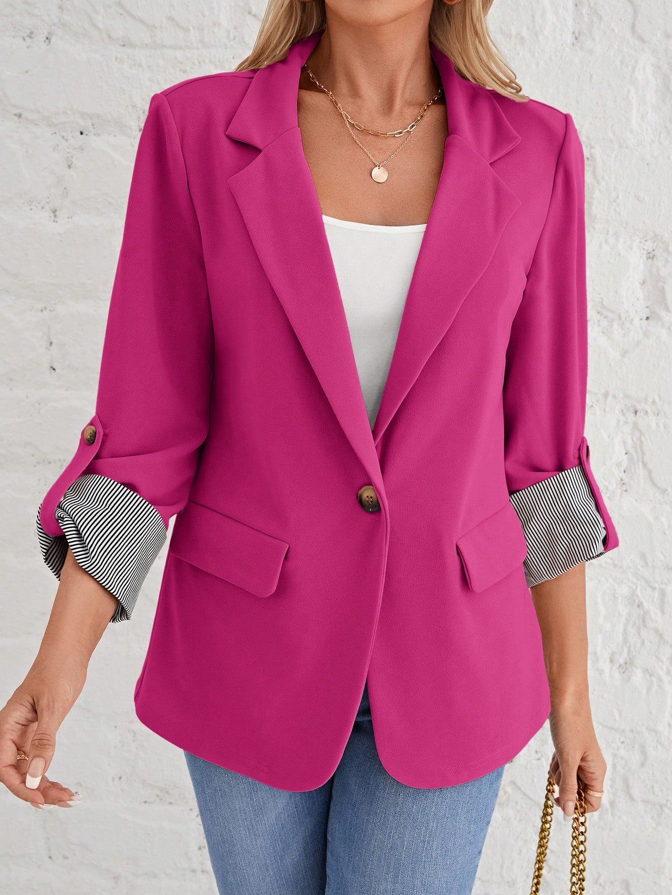 Roll Tab Sleeve Single Button Blazer