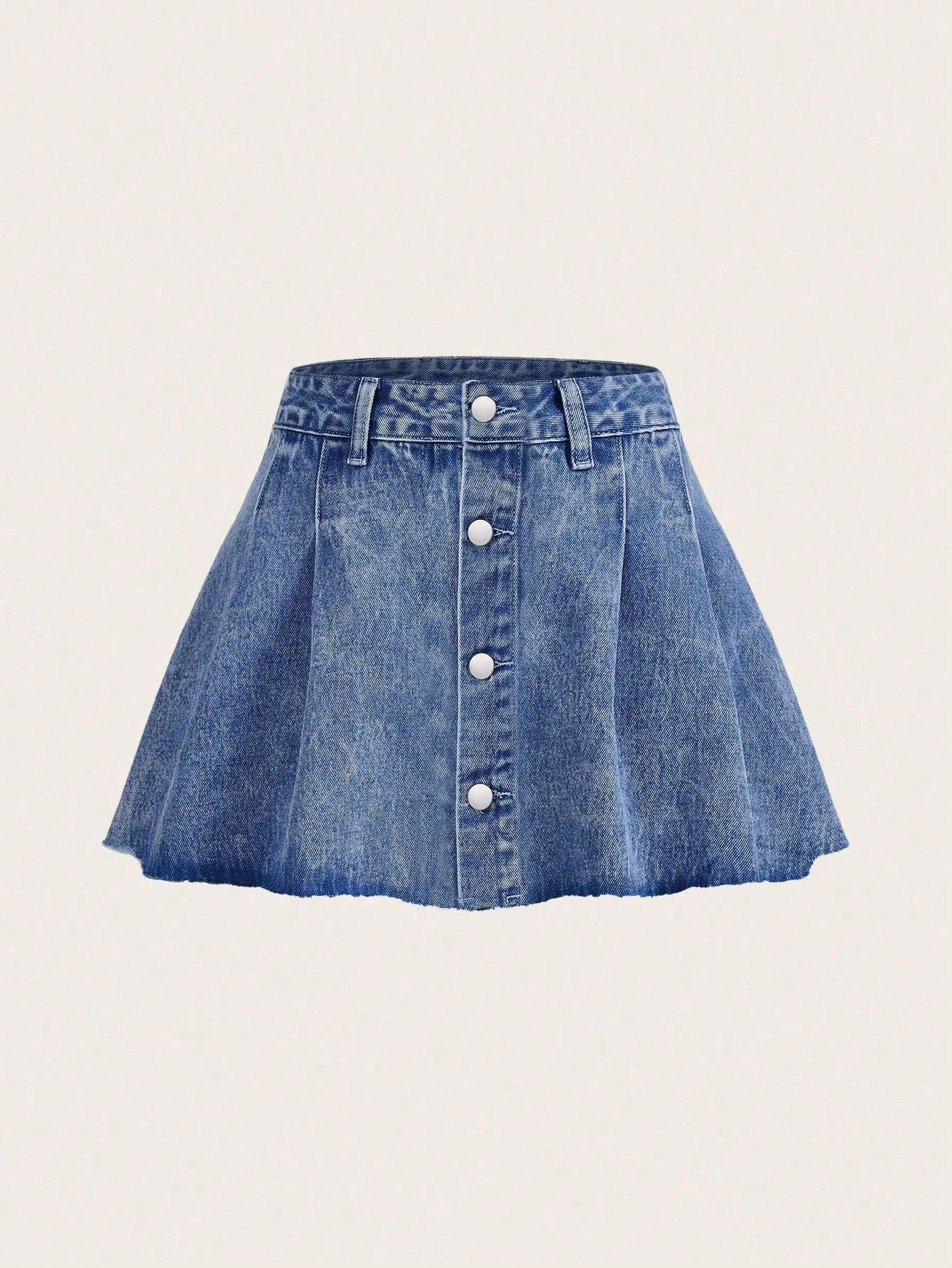 Denim A-Line Skirt With Fringe Hem Design