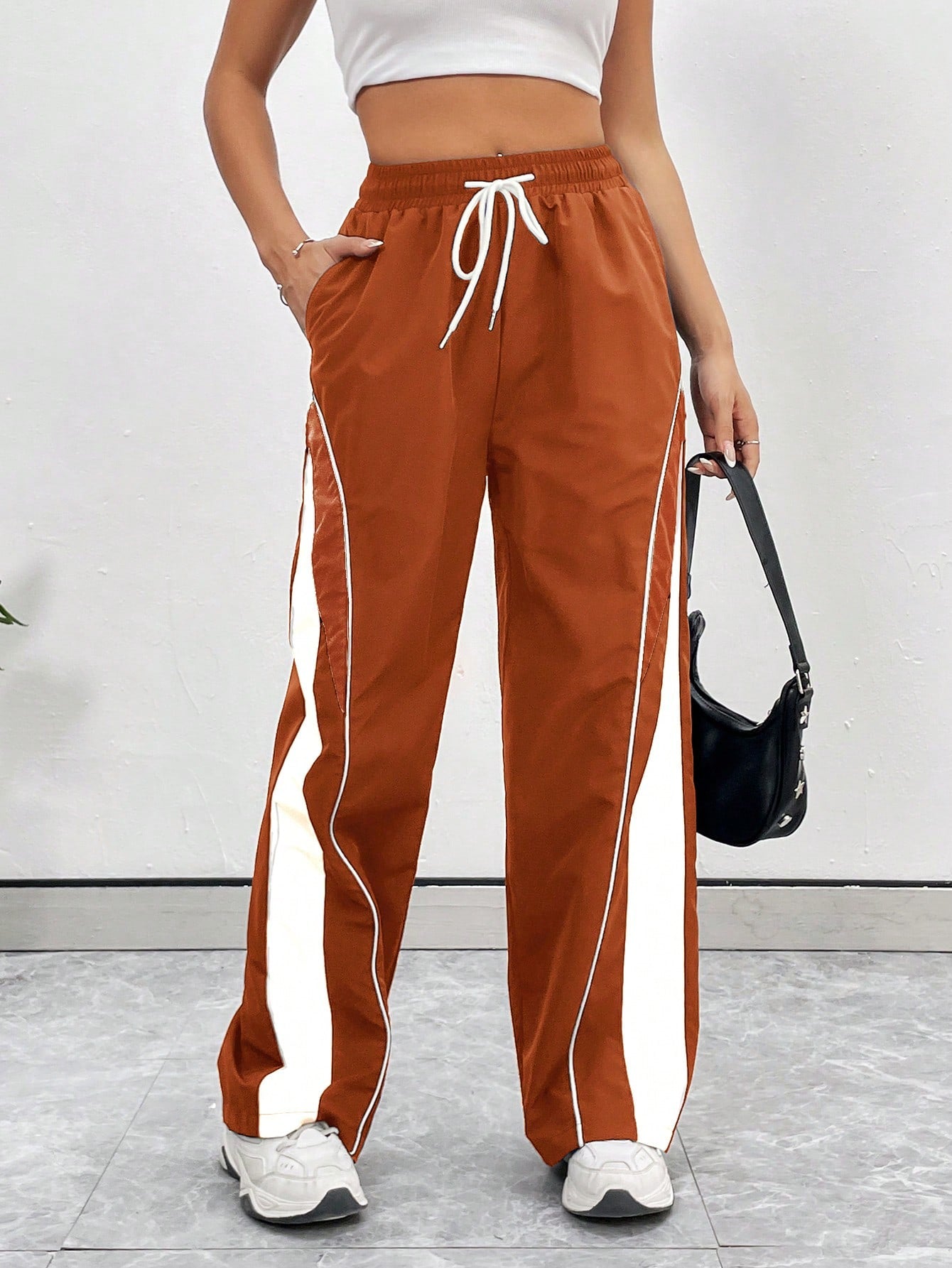 Ladies Fashion Sports Style Color Block Long Casual Sports Pants