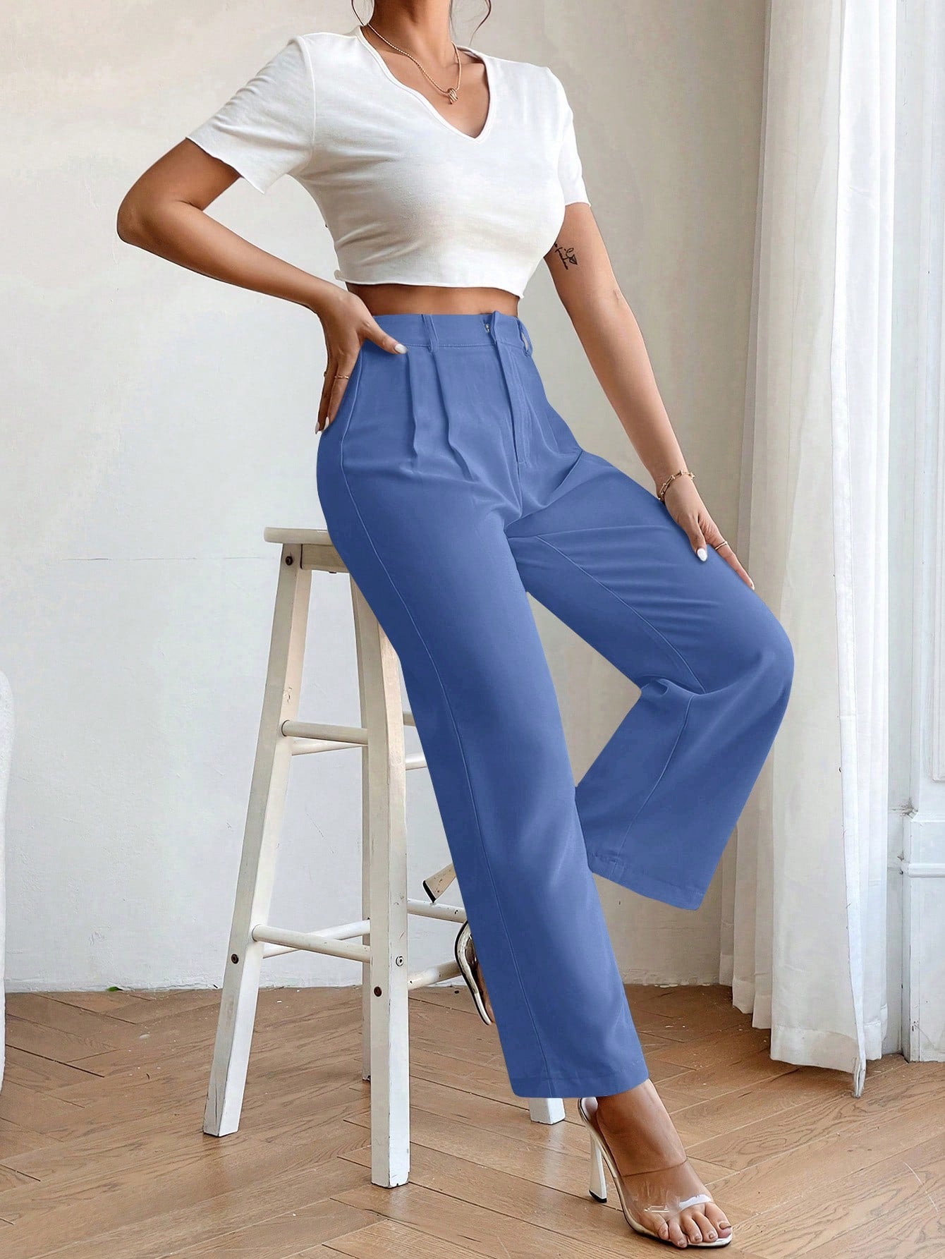 Solid Color Straight-Leg Pants