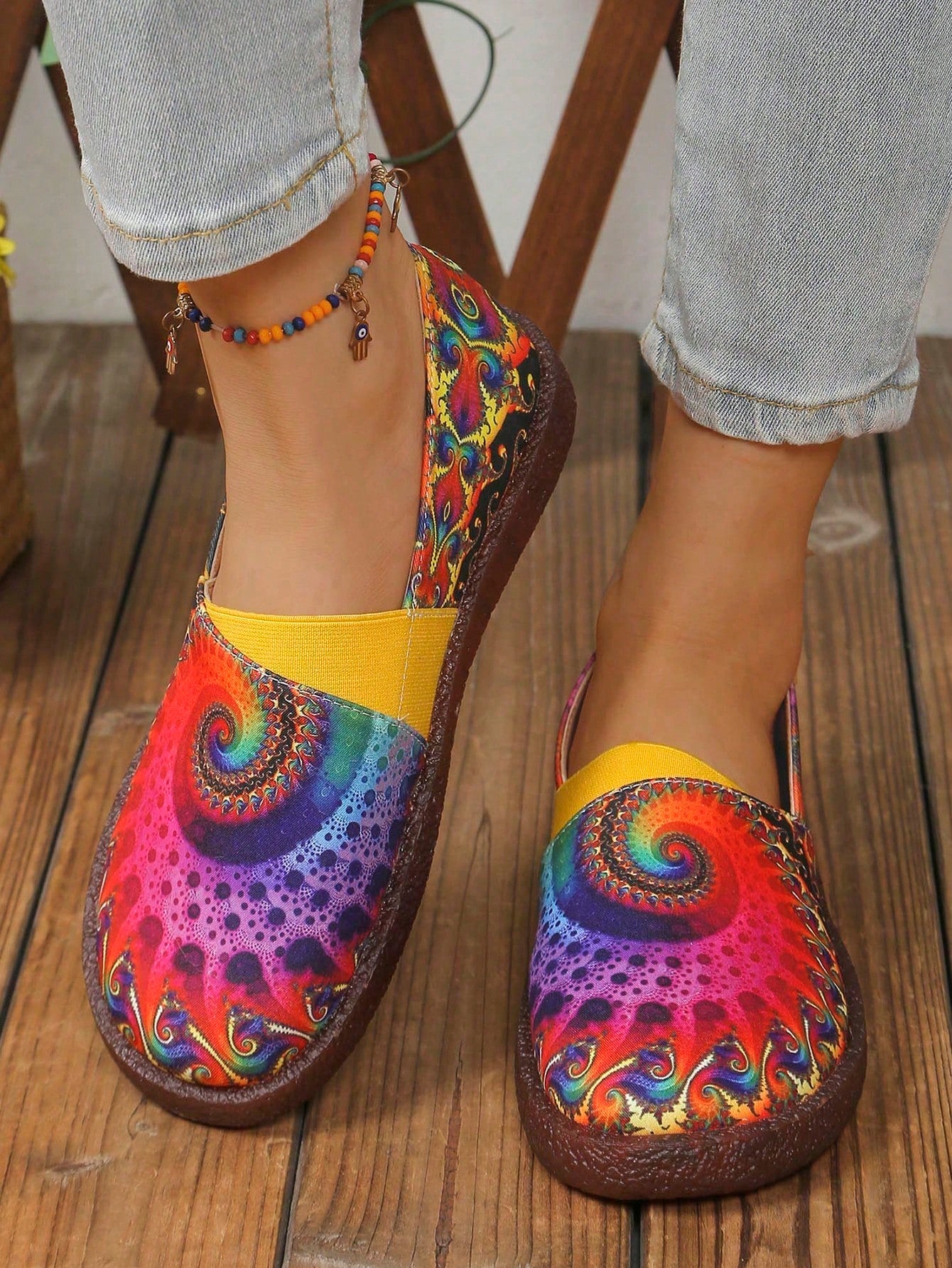 Women Colorful Printed Flat Loafer Shoes, Lightweight Canvas Slip-On Flats, Comfortable Daily Casual Vacation Shoes