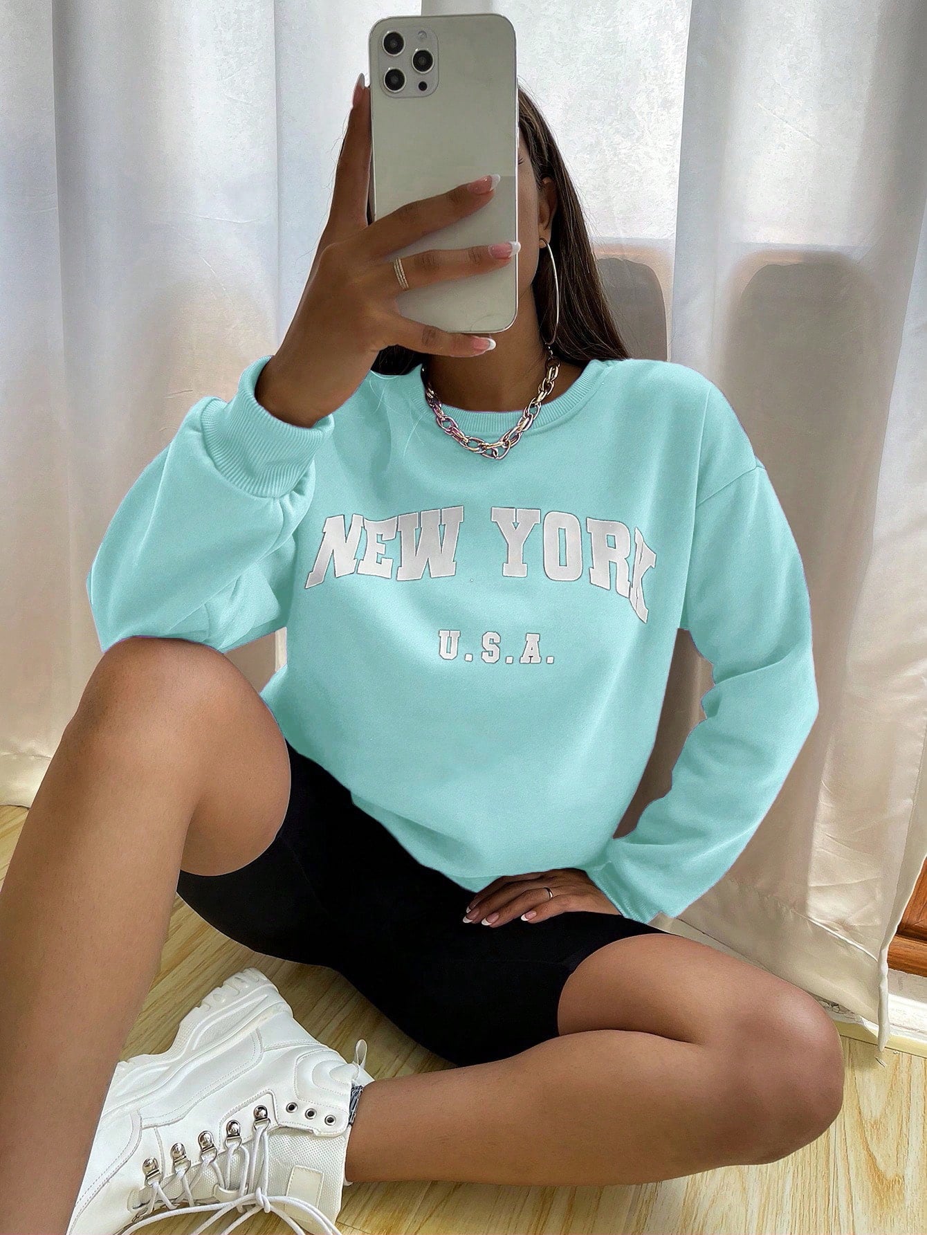 Crew Neck Long Sleeve Letter Graphic Sweatshirt, Casual Everyday Wear
