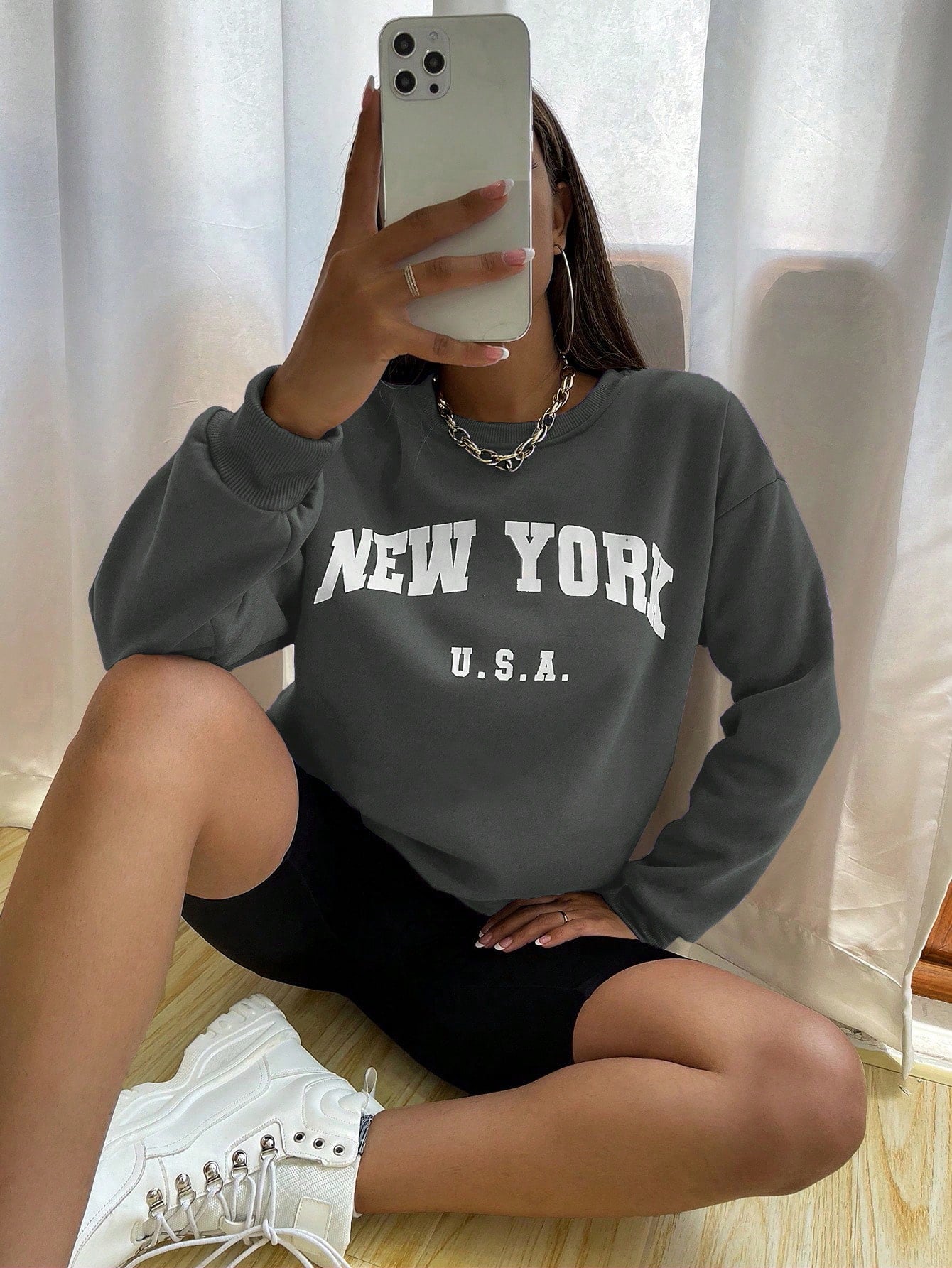 Crew Neck Long Sleeve Letter Graphic Sweatshirt, Casual Everyday Wear