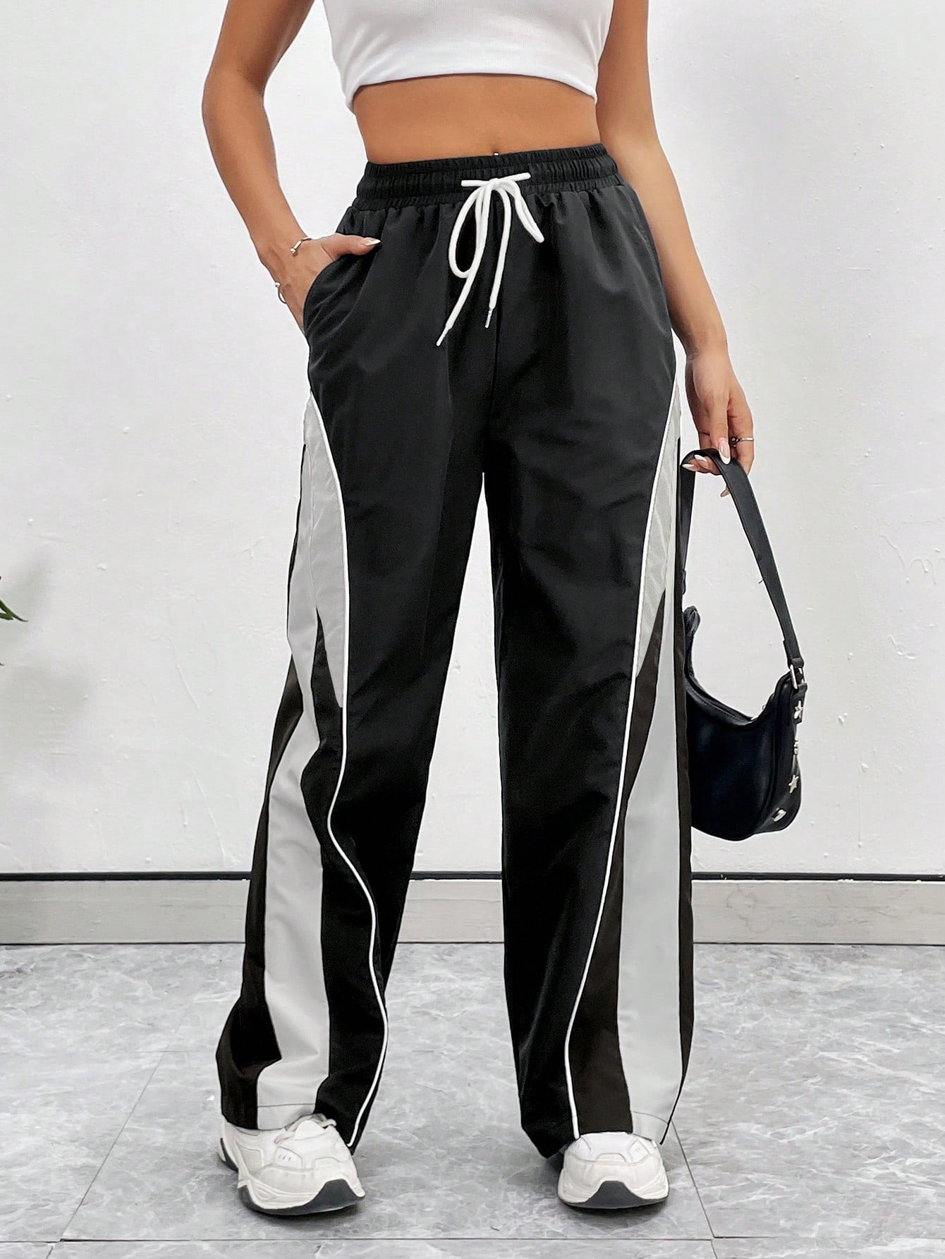 Ladies Fashion Sports Style Color Block Long Casual Sports Pants