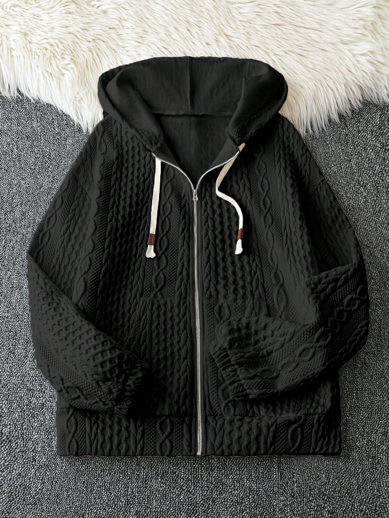 Autumn/Winter Long Sleeve Hooded Jacket With Pockets, 3D Texture, Sweatshirt Hoodie