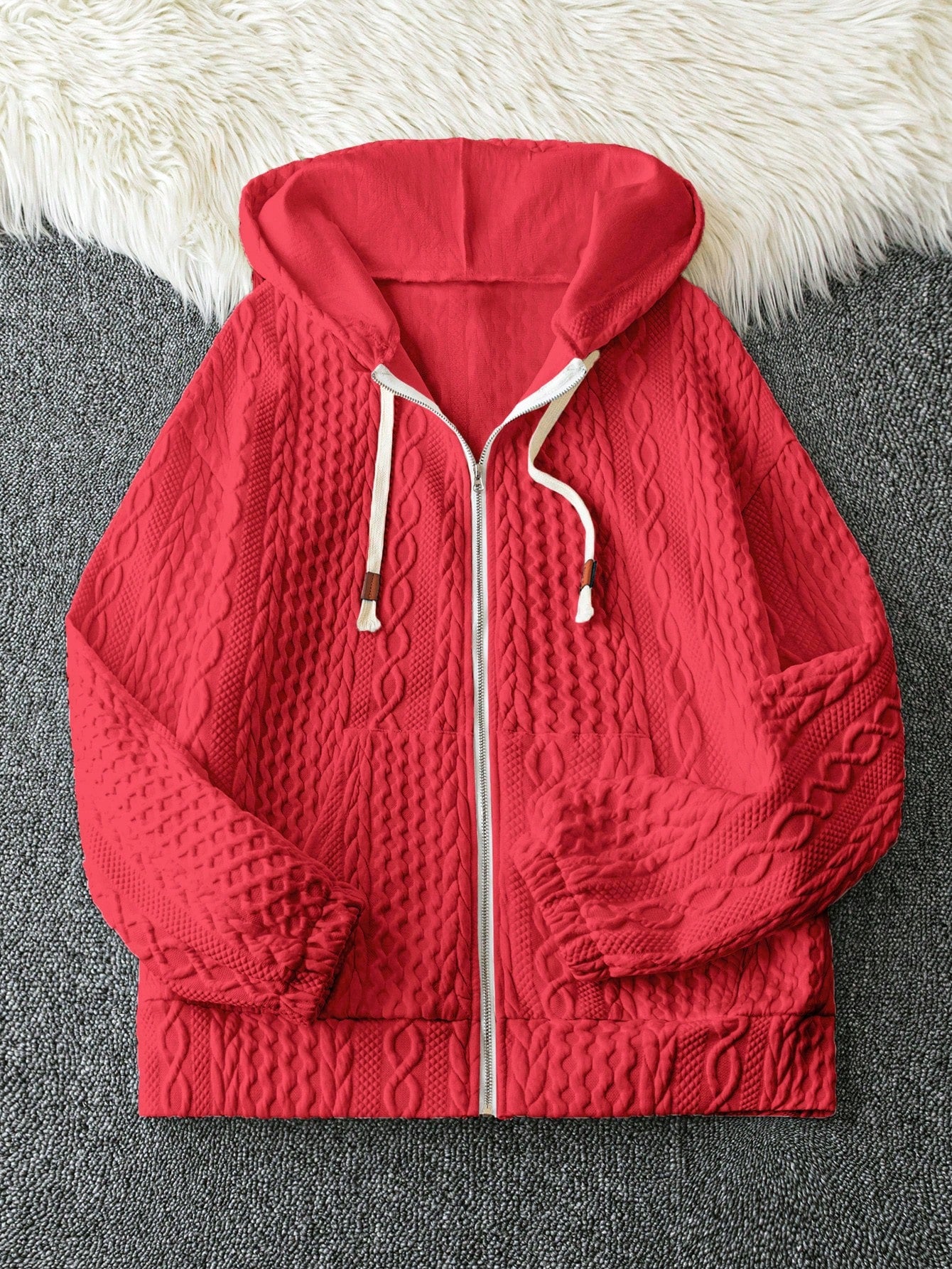 Autumn/Winter Long Sleeve Hooded Jacket With Pockets, 3D Texture, Sweatshirt Hoodie