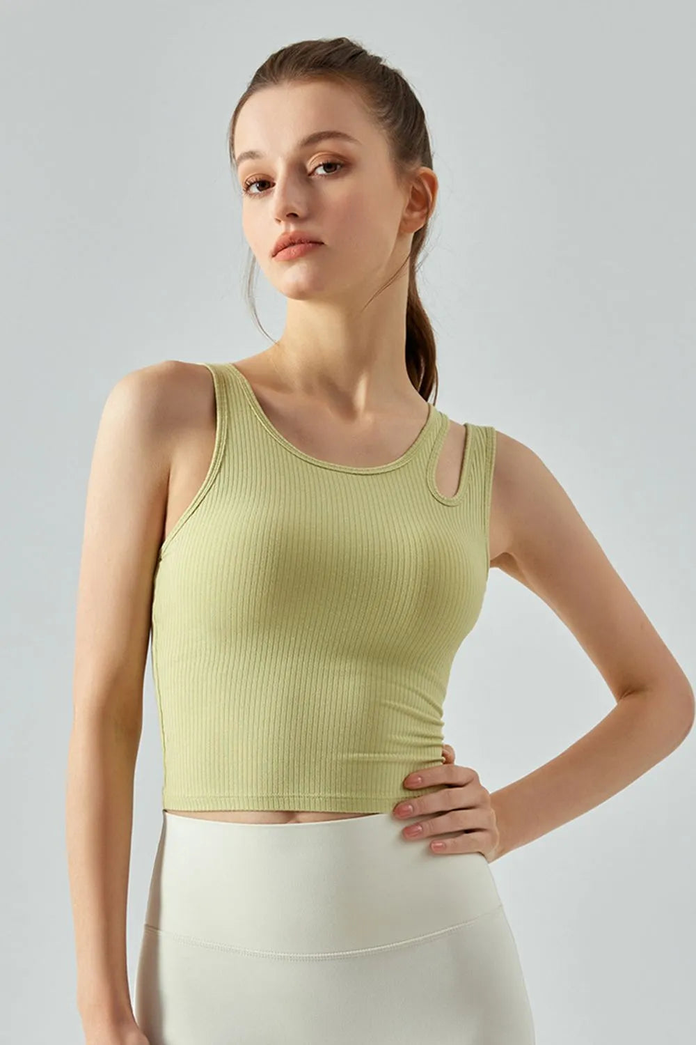 Ribbed Round Neck Sports Tank Top