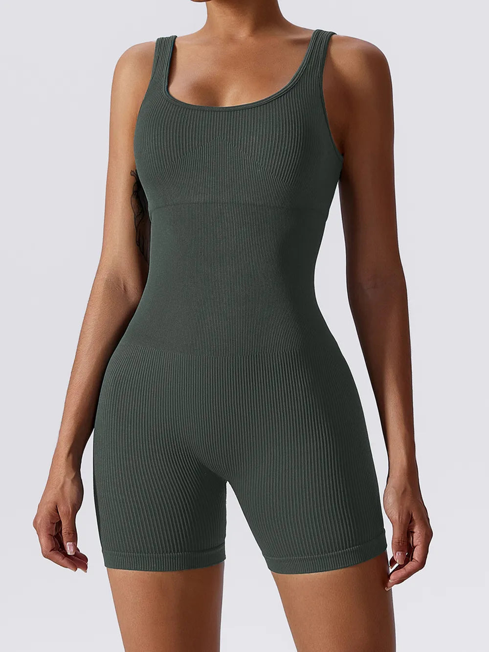Basic Ribbed Sleeveless Active Romper
