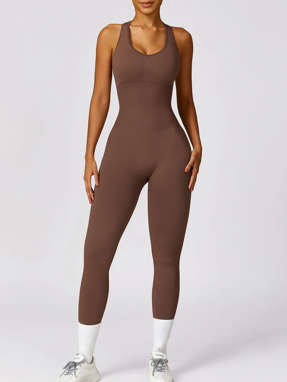 Basic Sleeveless Cutout Racerback Active Jumpsuit