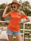 Tied Asymmetrical Neck Cold Shoulder T-Shirt
