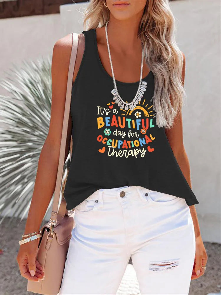 Full Size Letter Graphic Scoop Neck Tank