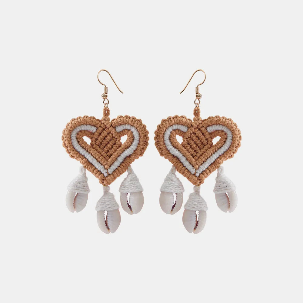 Cotton Thread Shell Heart Dangle Earrings