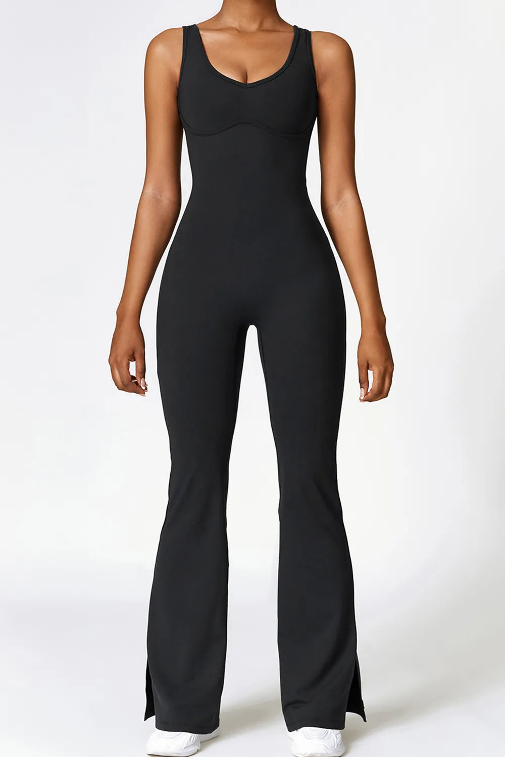 Basic Sleeveless Bootcut Slit Active Jumpsuit