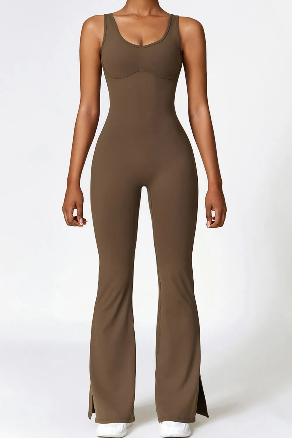 Basic Sleeveless Bootcut Slit Active Jumpsuit