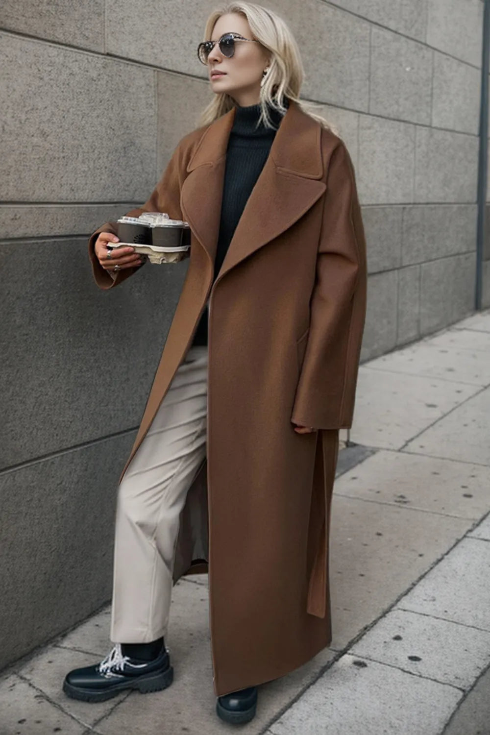 Collared Neck Open Front Coat
