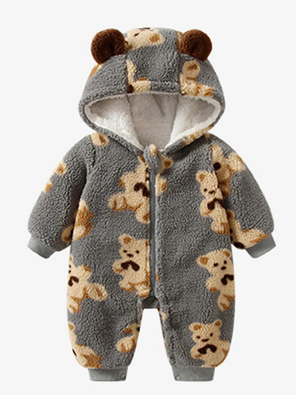 Bear Zip Up Long Sleeve Hooded Jumpsuit