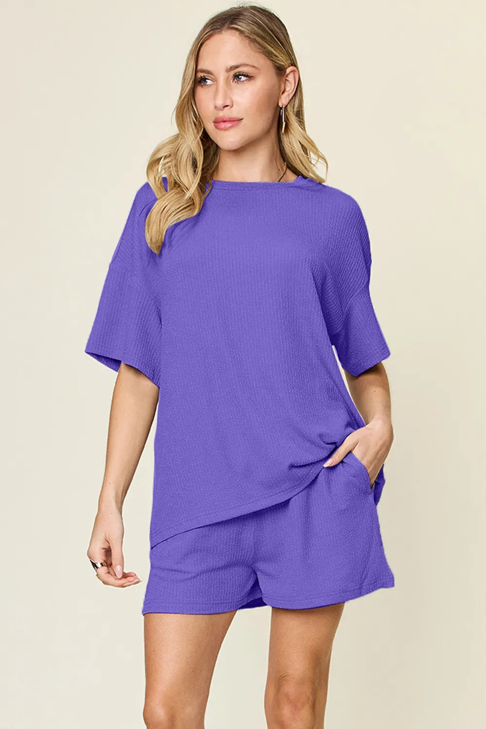 Double Take Full Size Round Neck Short Sleeve T-Shirt and Shorts Set