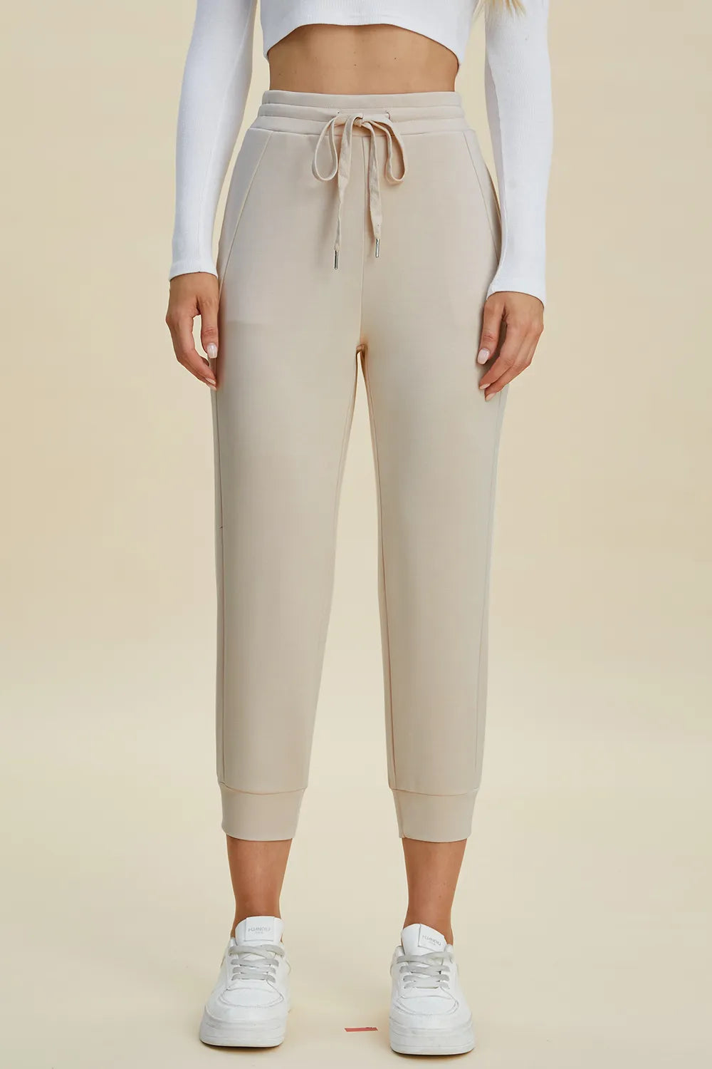 Basic Full Size Air Scuba Drawstring High Waist Cropped Pants