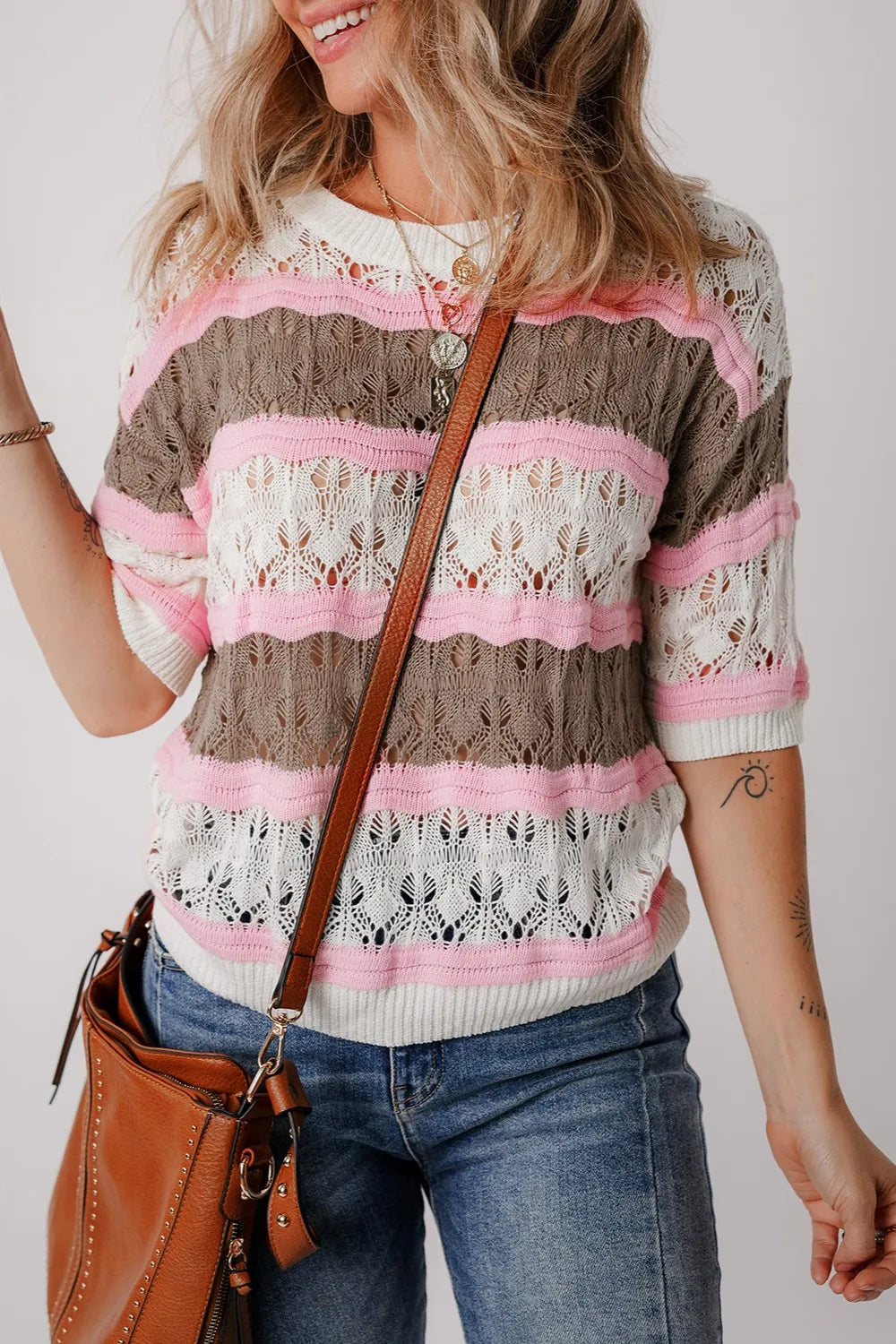 Color Block Round Neck Knit Top