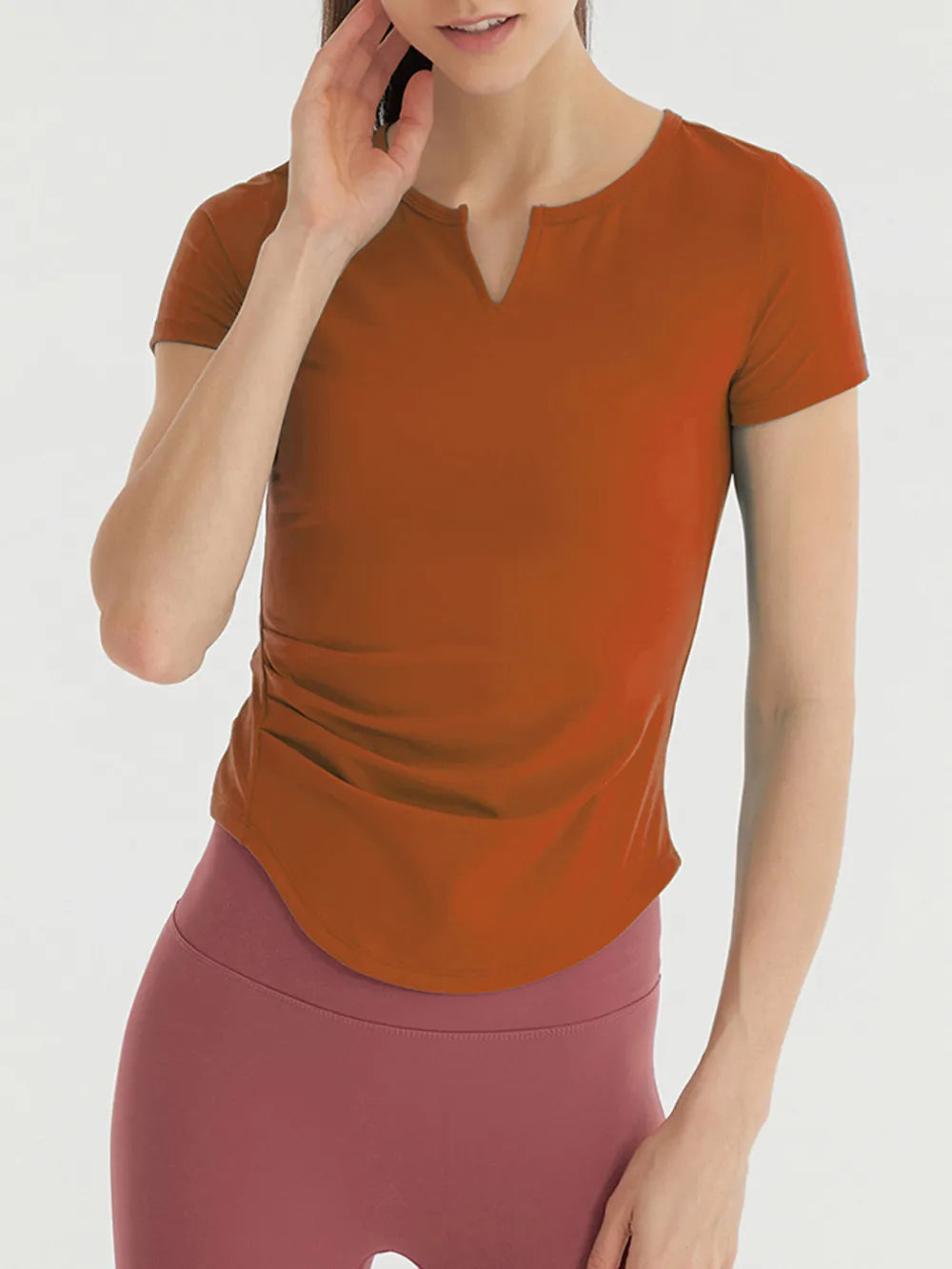 Notched Neck Short Sleeve Active Top