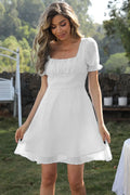 Square Neck Swiss Dot Flounce Sleeve Dress