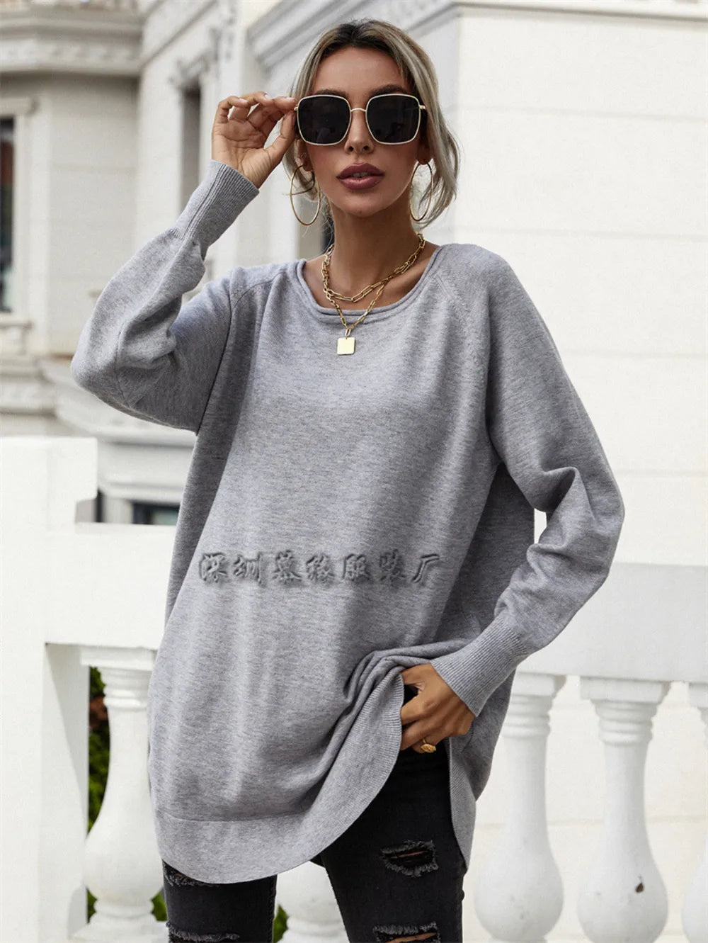 Curved Hem Raglan Sleeve Tunic