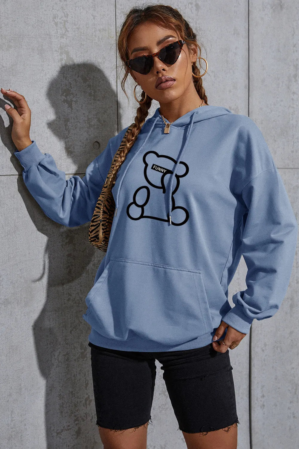 Cartoon Bear Graphic Drawstring Hoodie