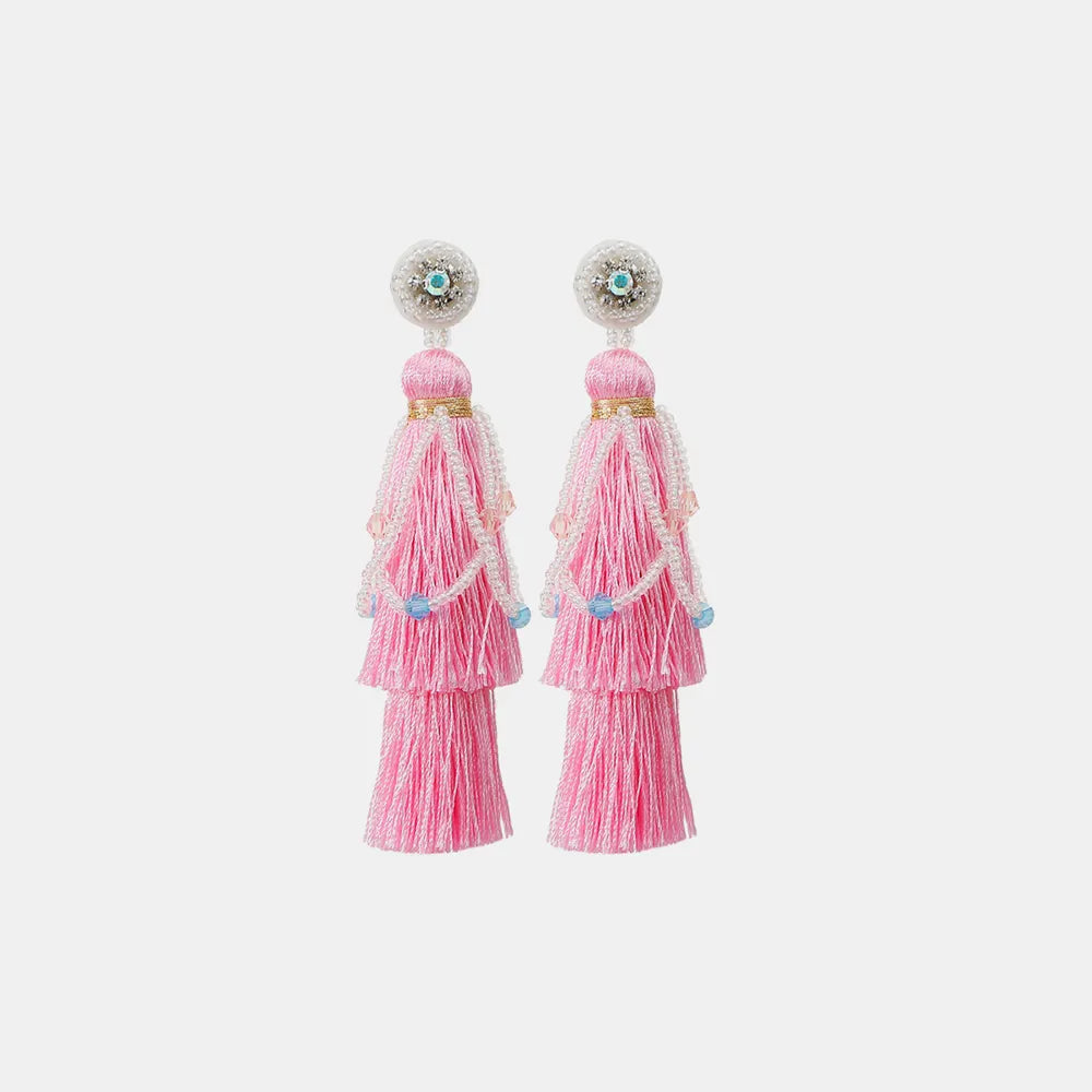 Layered Rice Bead Tassel Earrings