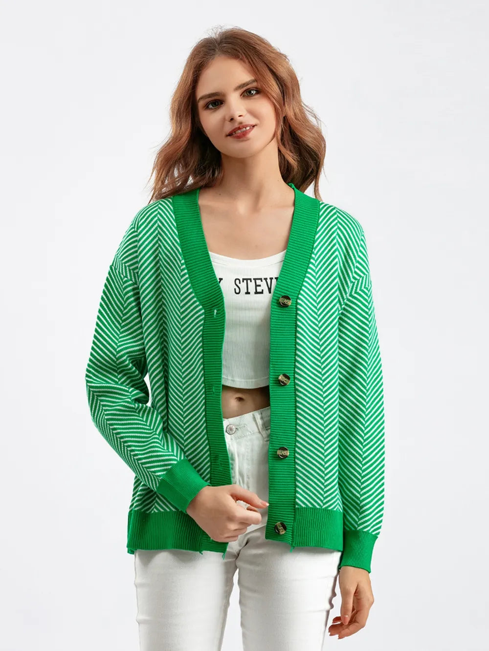 Button Down V-Neck Cardigan