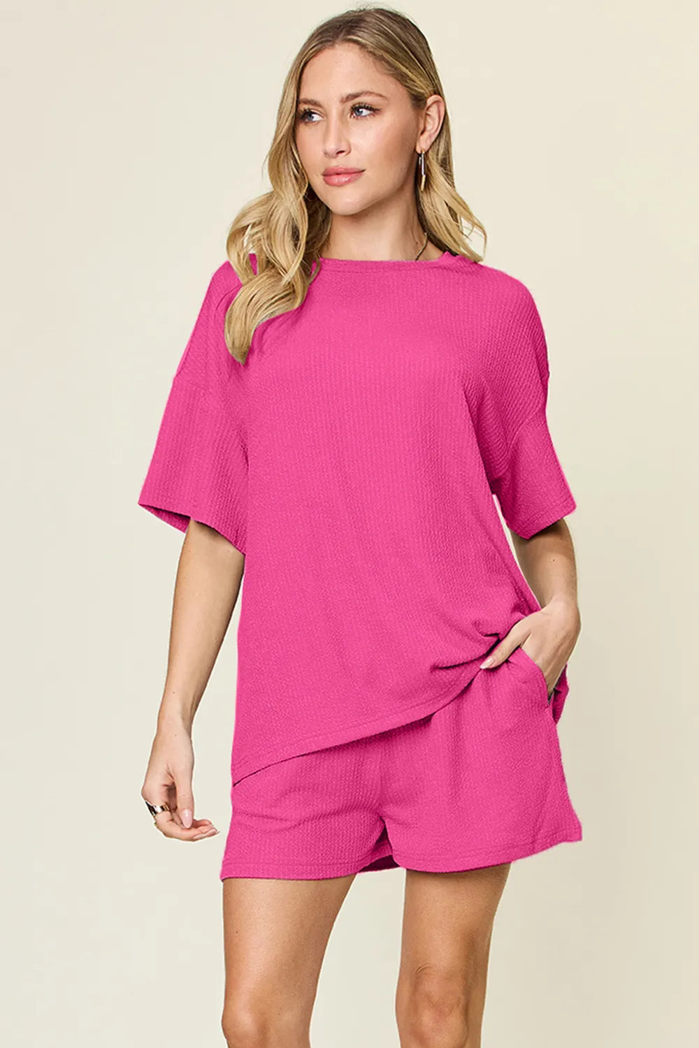 Double Take Full Size Round Neck Short Sleeve T-Shirt and Shorts Set