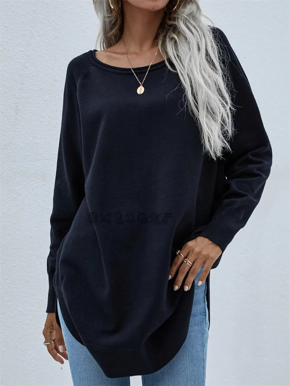 Curved Hem Raglan Sleeve Tunic