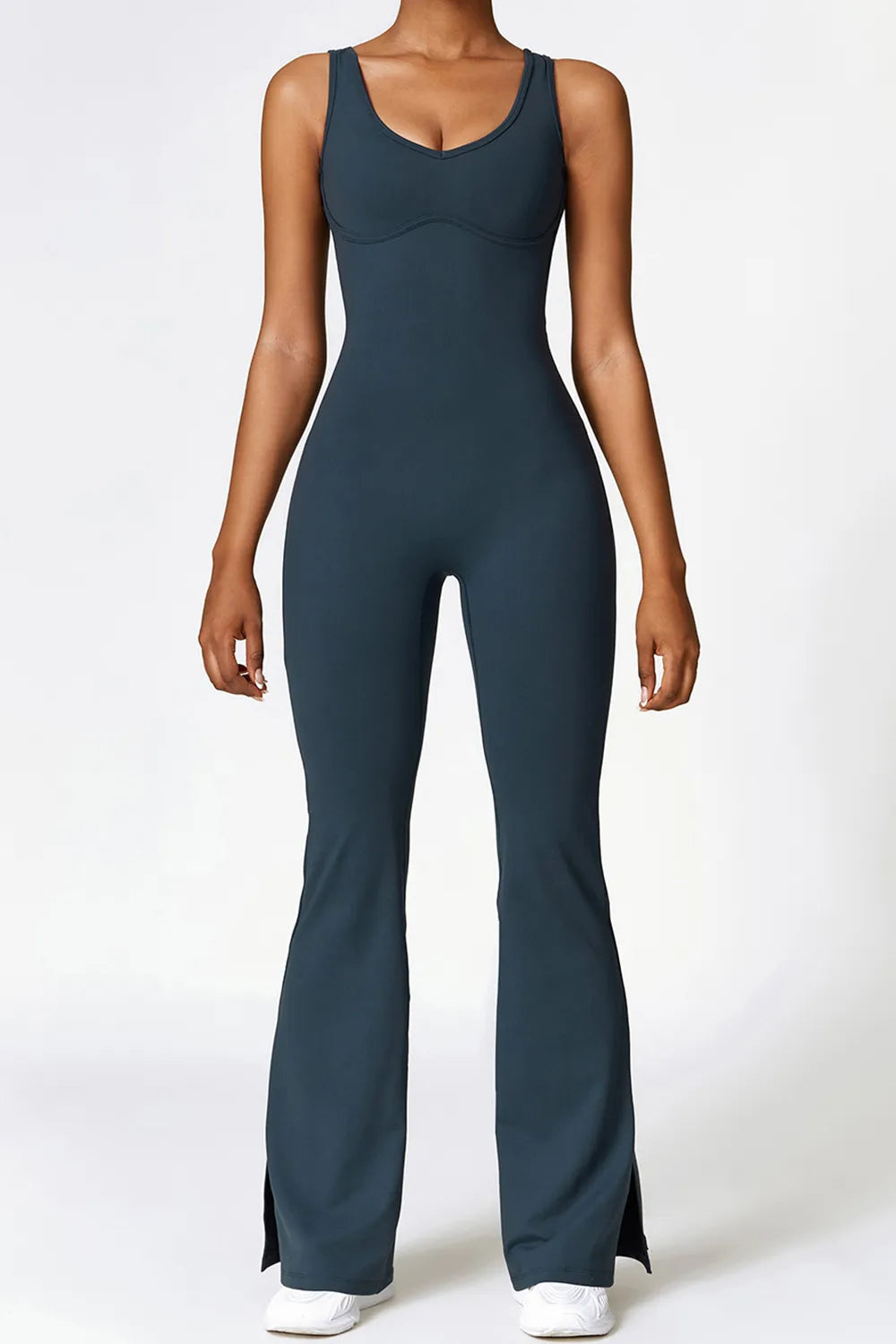 Basic Sleeveless Bootcut Slit Active Jumpsuit