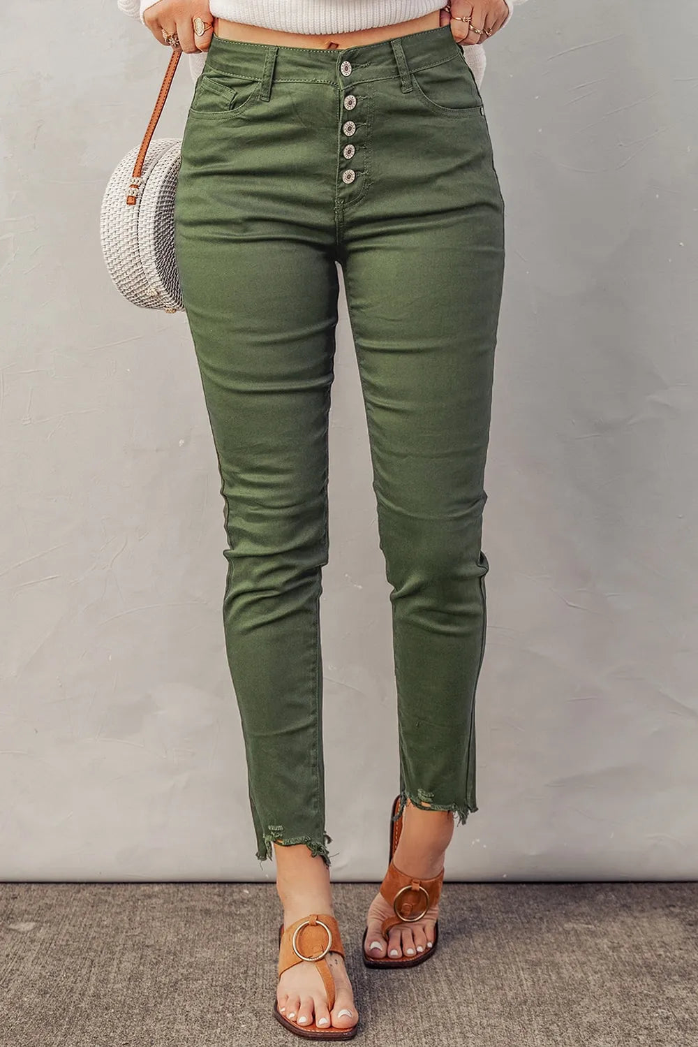 Baeful Button Fly Hem Detail Skinny Jeans
