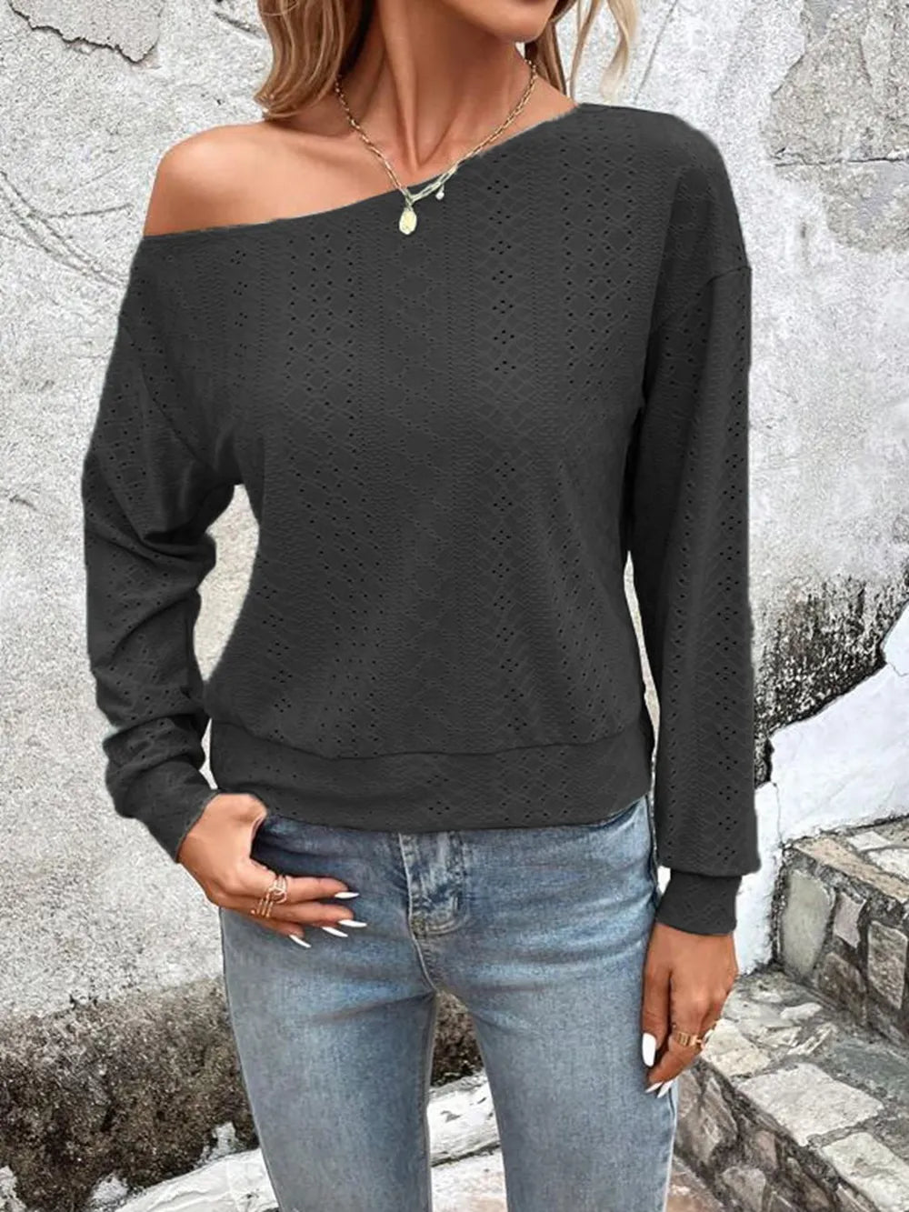 Eyelet Dropped Shoulder Blouse