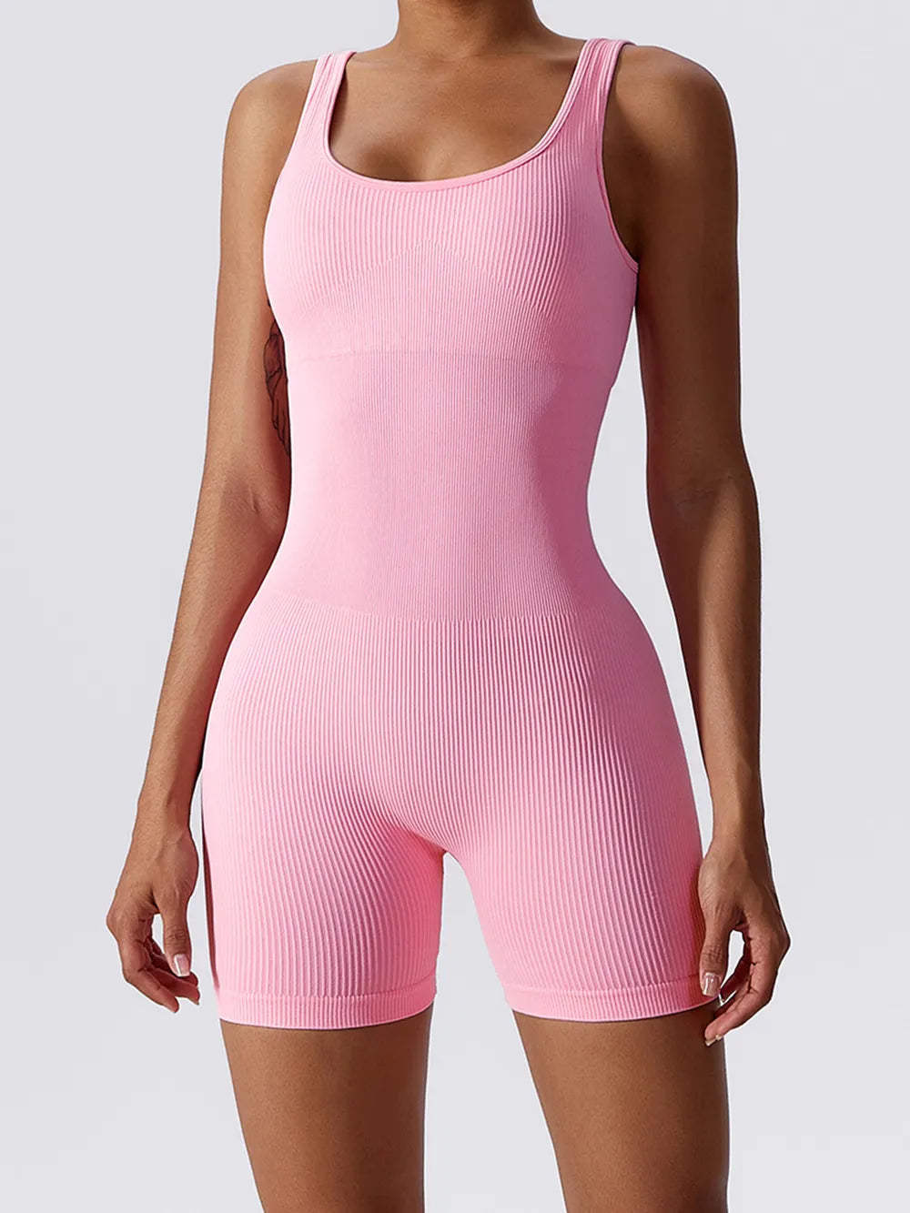 Basic Ribbed Sleeveless Active Romper