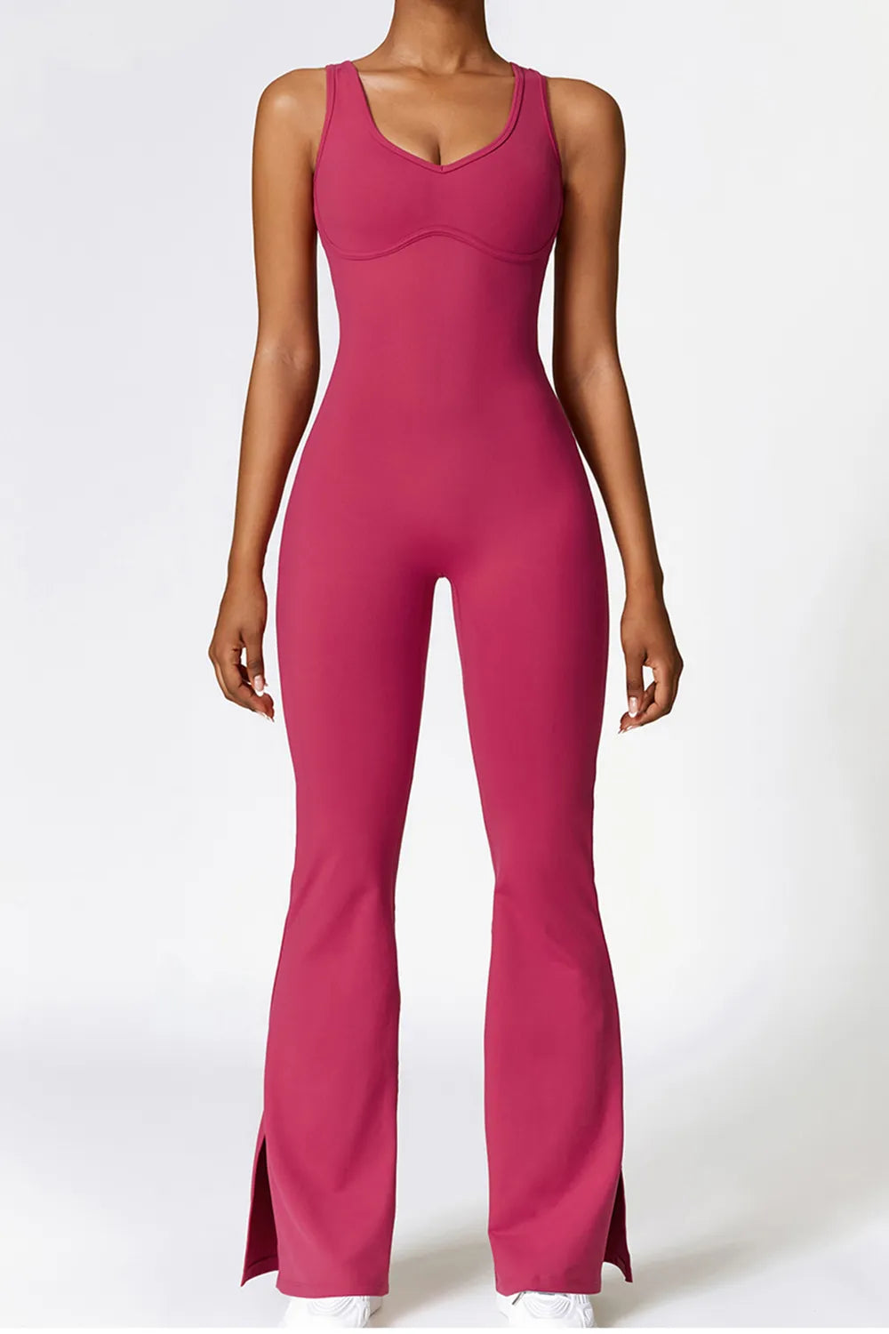 Basic Sleeveless Bootcut Slit Active Jumpsuit