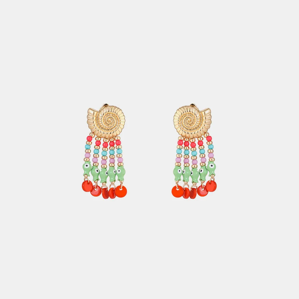 Shell & Tassel Alloy Dangle Earrings