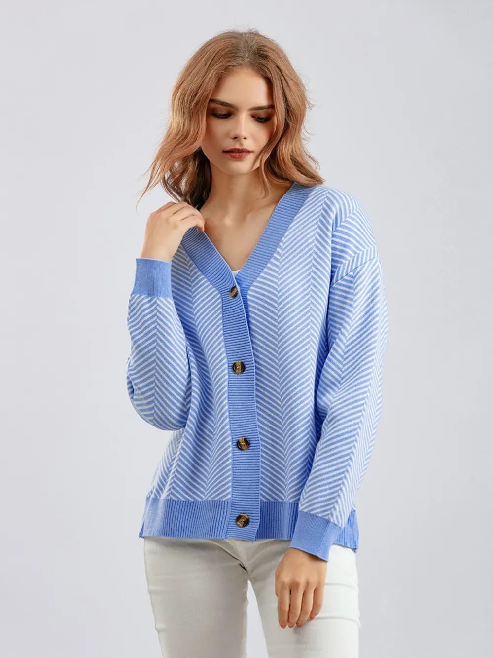 Button Down V-Neck Cardigan