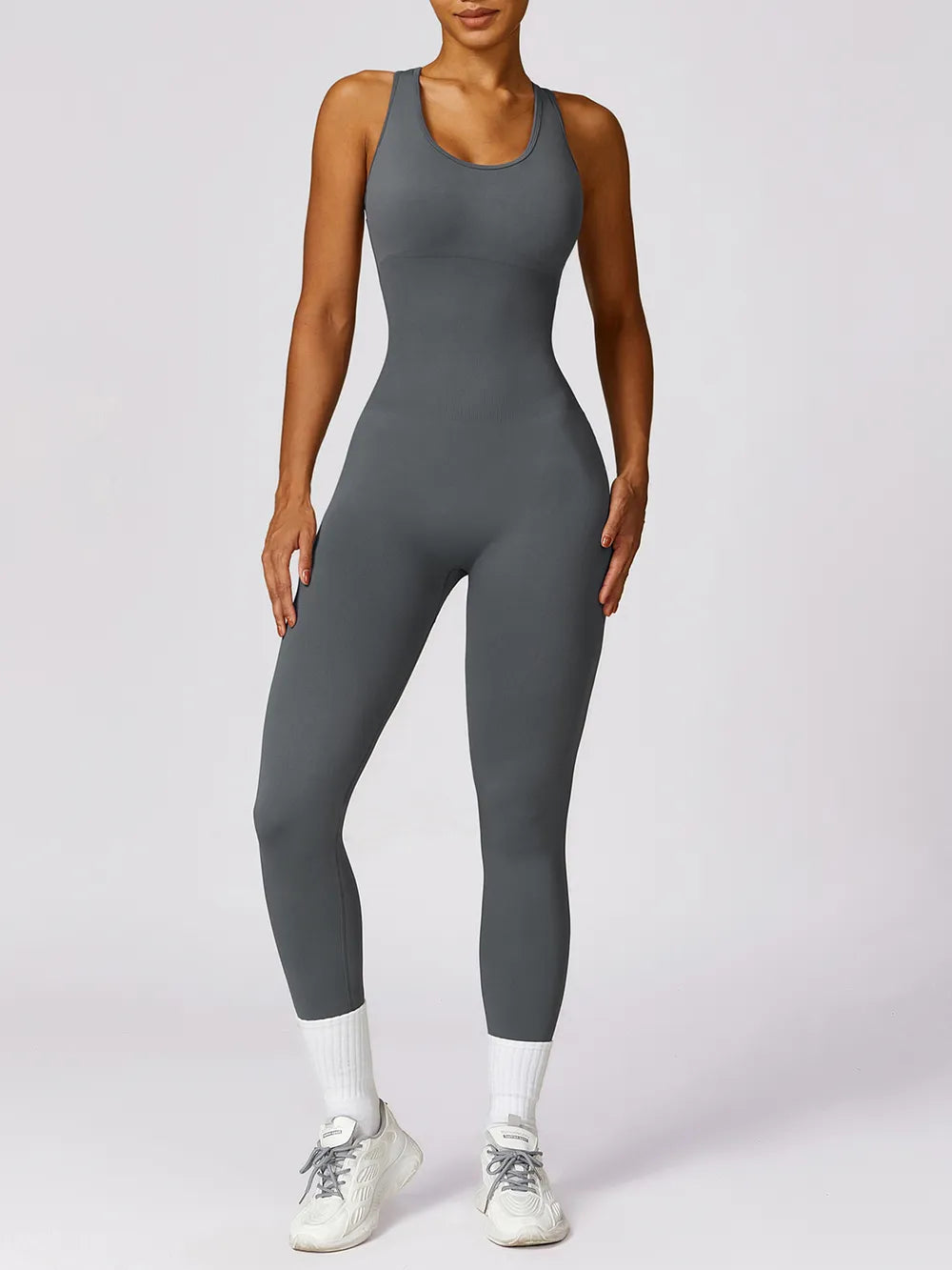 Basic Sleeveless Cutout Racerback Active Jumpsuit