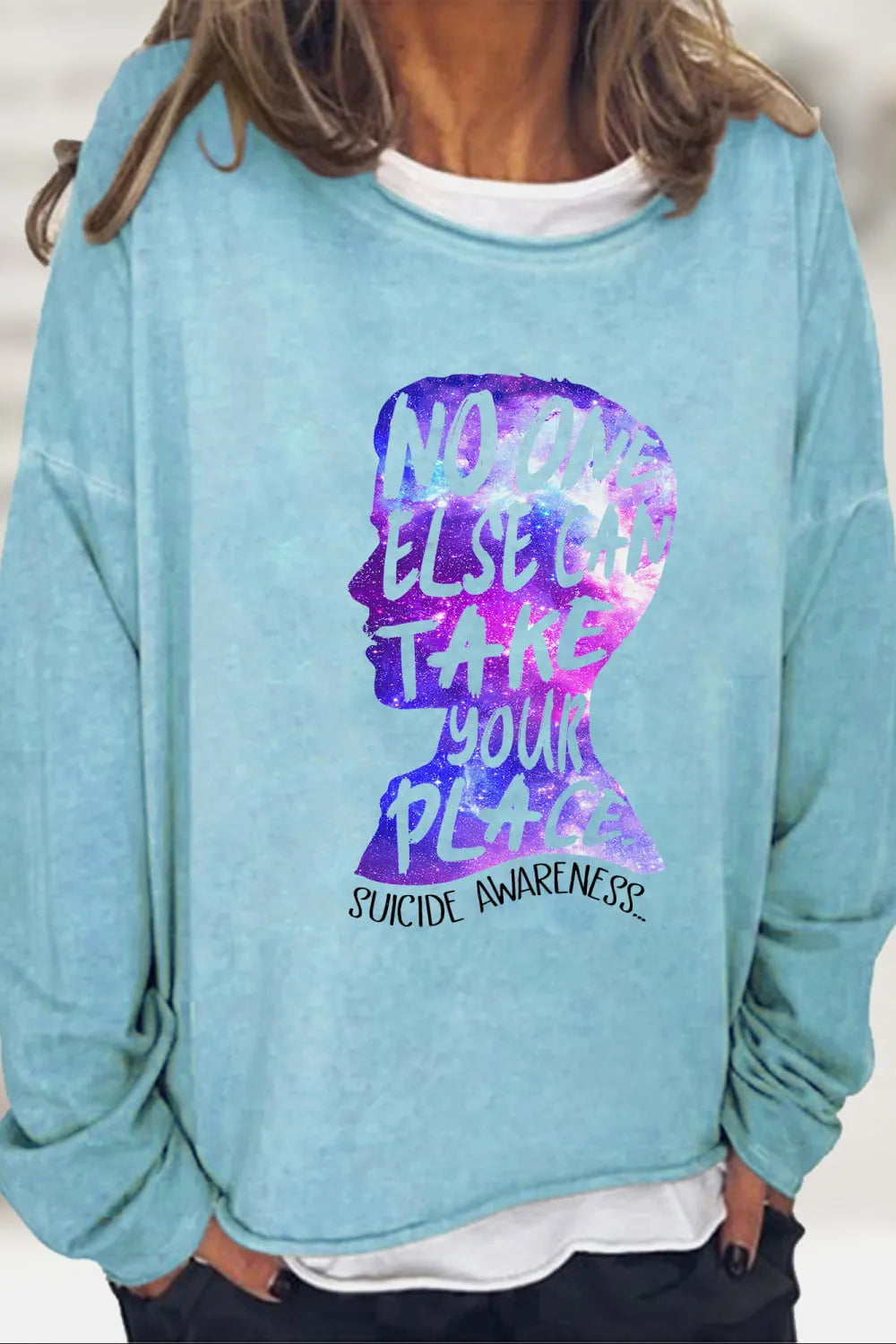 Round Neck Dropped Shoulder SUICIDE AWARENESS Graphic Sweatshirt